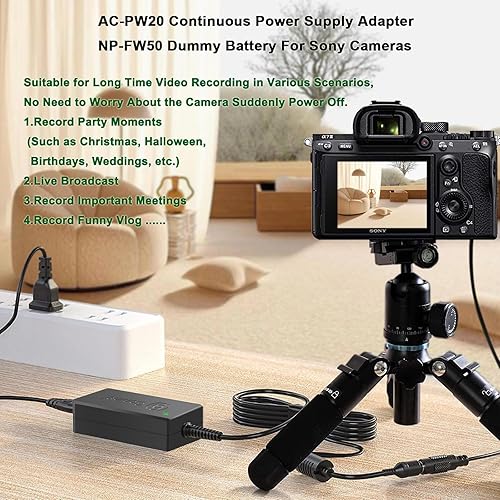 Miniatura 6 de Gonine AC-PW20 ZV-E10 Fuente de alimentación continua A6400 NP-FW50 Batería ficticia ACPW20 Kit adaptador de CA para Sony Alpha A6000 A5100 A6100