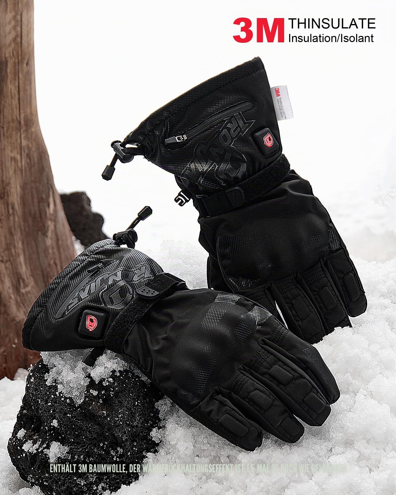IRON JIA'S Beheizbare Handschuhe Motorrad Herren Winter 3000 mAh USB-Aufladung 2-in-1-Ladekabel Touchscreen Wasser- und Winddicht geeignet zum Reiten Skifahren und Bergsteige L