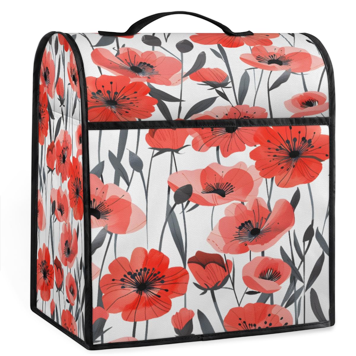 Coffee Maker Cover Red Poppy Floral Kitchen Appliance Covers Small Appliance Covers Blender Cover Juicer Cover Dust Covers for Kitchen Appliances with Top Handle and Pockets,Washable,B380