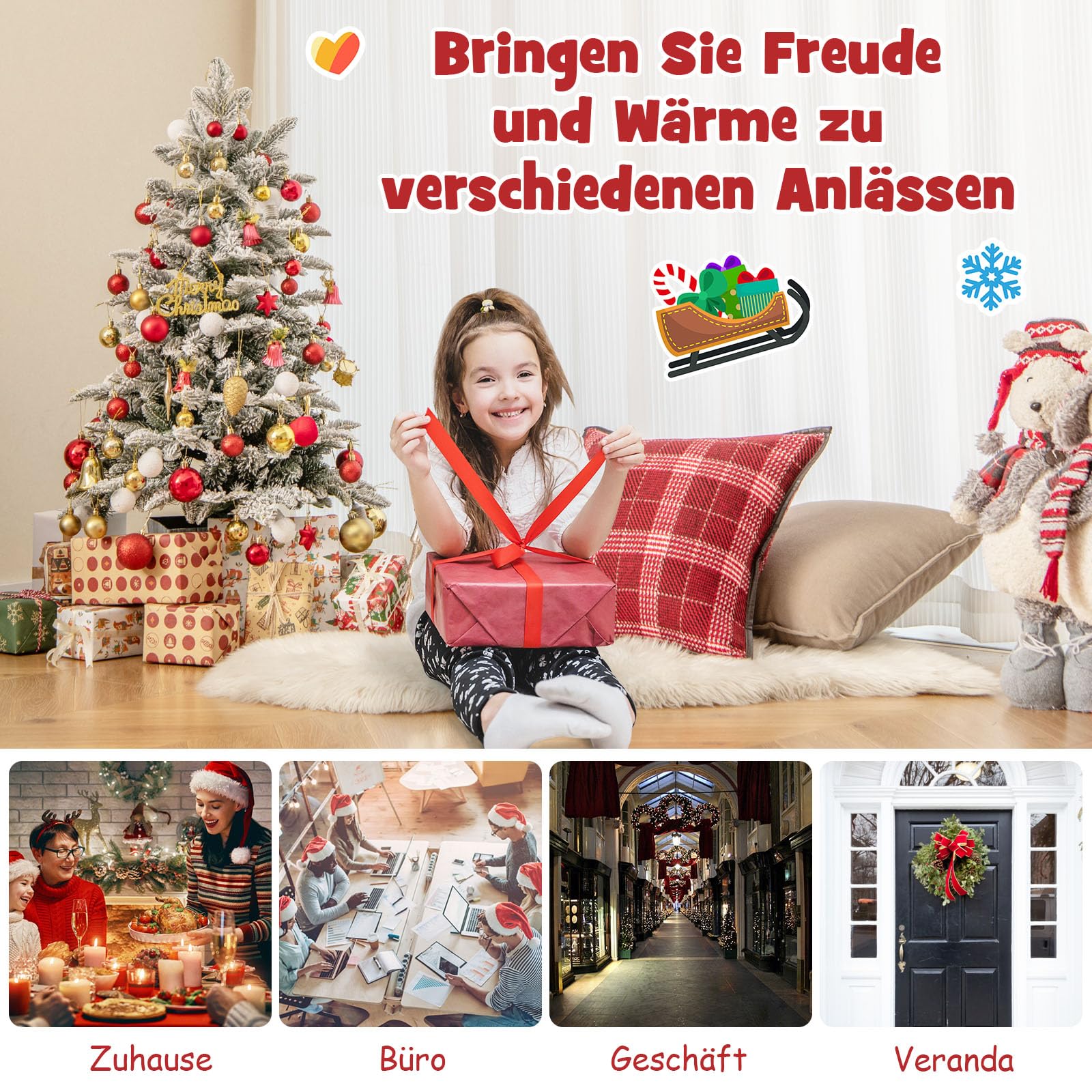 RELAX4LIFE 100 cm Künstlicher Weihnachtsbaum mit Beleuchtung & Schnee, Kleiner Tannenbaum mit 80 mehrfarbigen LED-Lichtern & 148 Zweigspitzen, Tisch Christbaum mit Topf für Zuhause & Eingang, Weiß