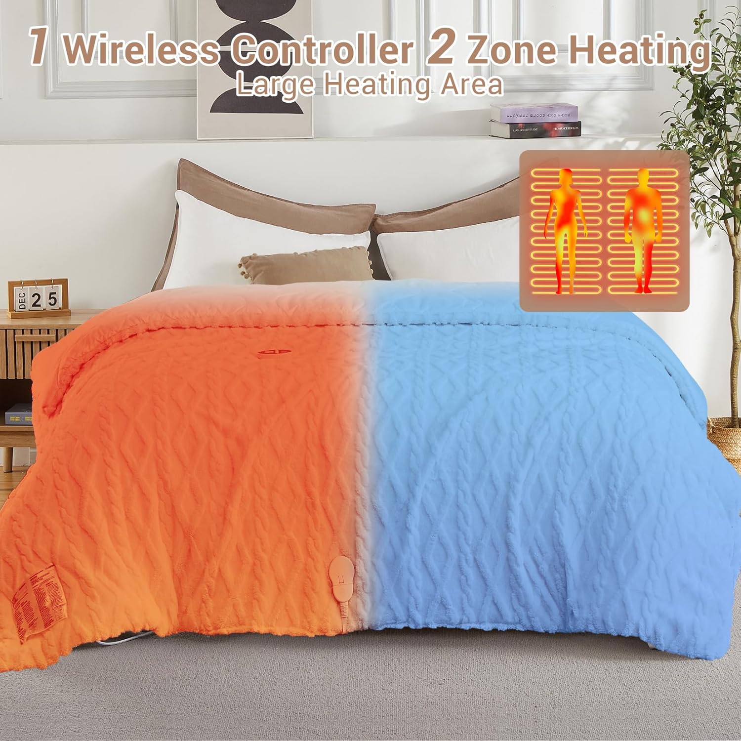 Heated Comforter Blanket Queen Size with Wireless LCD Controller, Tufted Fast Heating Electric Quilt, 6 Heat Levels & 2-10H Time Settings, UL Certified, White Queen 90" x 90"