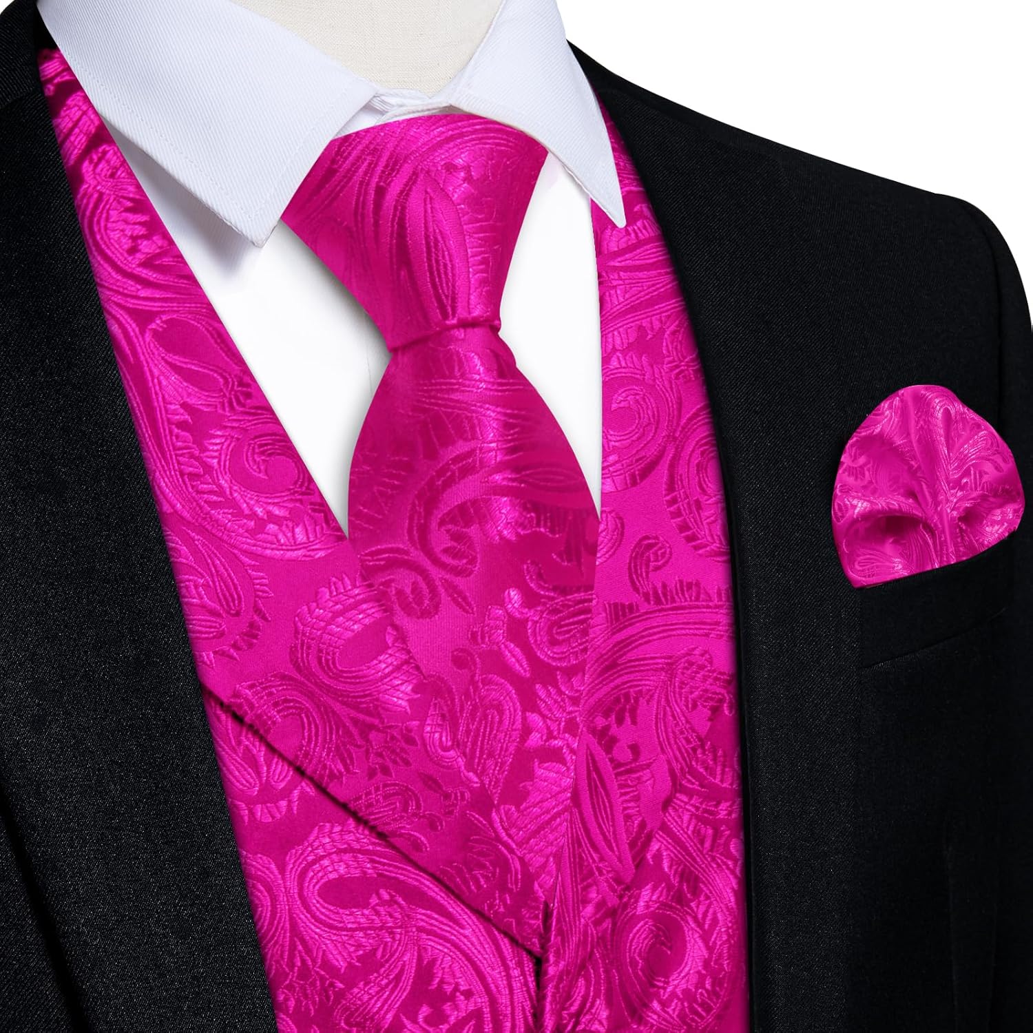 DiBanGu Mens Vest and Tie Set 5PCS Silk Paisley Dress Vest Suit Casual Formal Waistcoat for Tuxedo Wedding Party