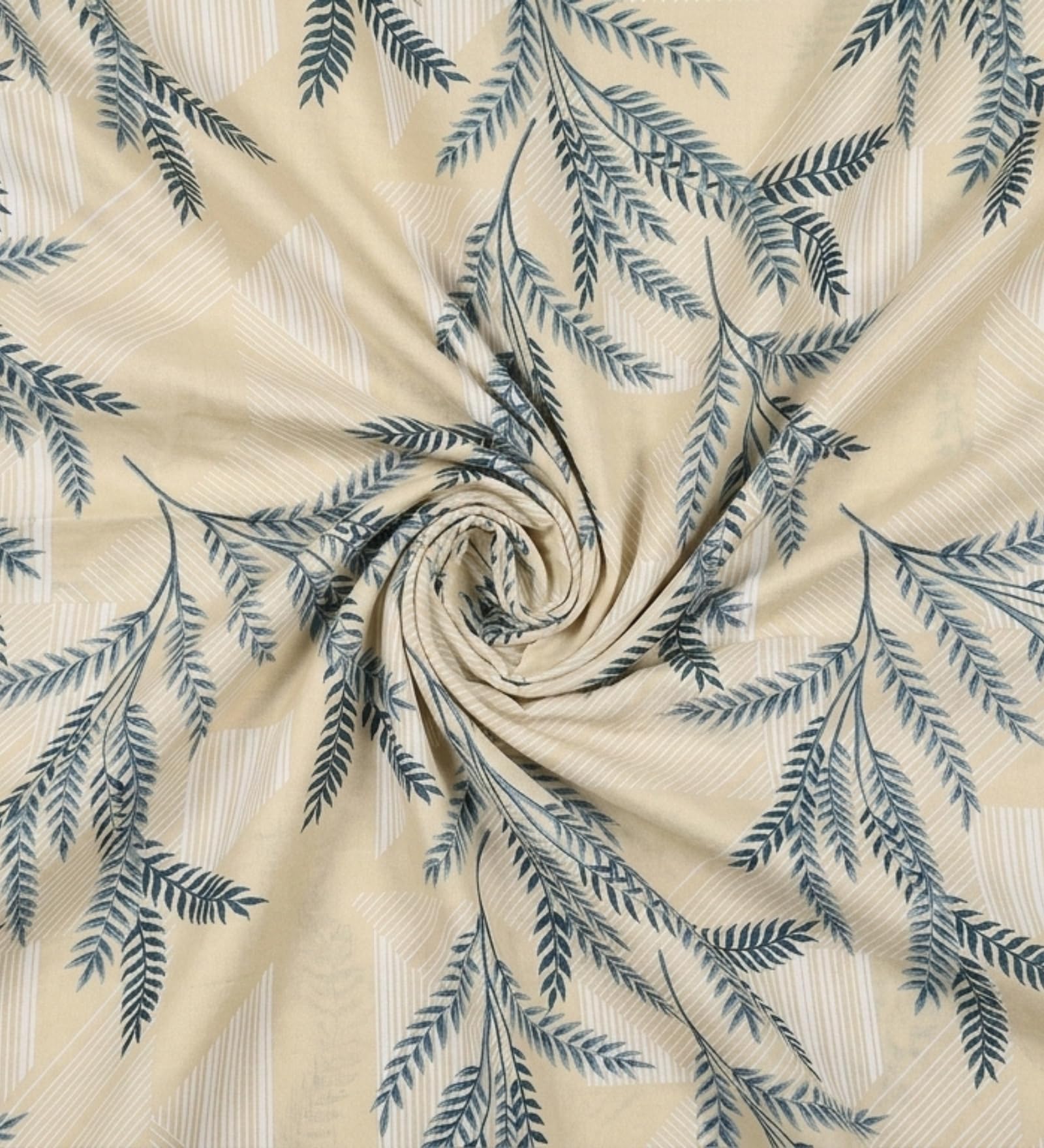 Mafatlal King Size Bedsheet - Beige Blue Leaf Print -3