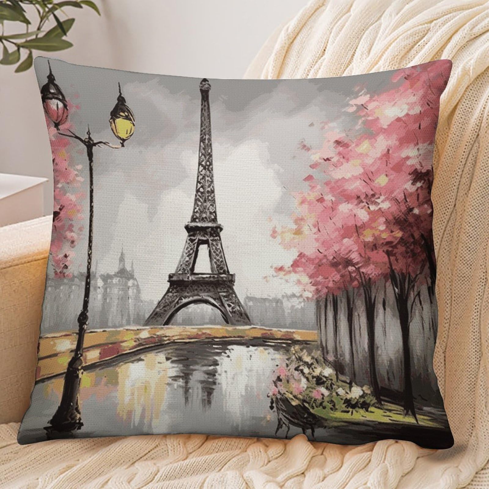 Fekiloot Style Oil Painting Paris Eiffel Tower Pillowcase Pillow Sham Pillow Case