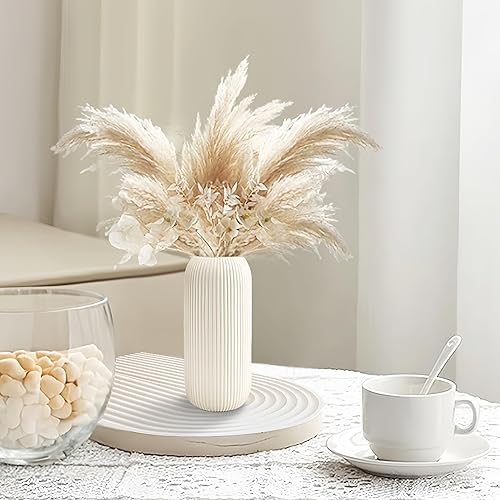 Miniatura 7 de Jarrón de cerámica blanca para flores, florero alto para decoración del hogar con textura acanalada, jarrones para centros de mesa, decoración de