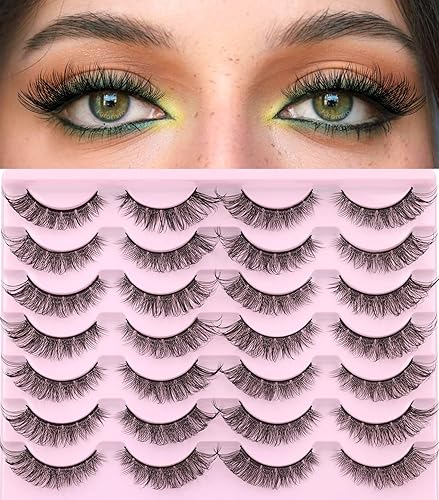 Kiromiro - Pestañas postizas cortas de estilo de ojo de gato, de aspecto natural, banda transparente, en grupo de 3D, paquete de 14 pares, 16 mm