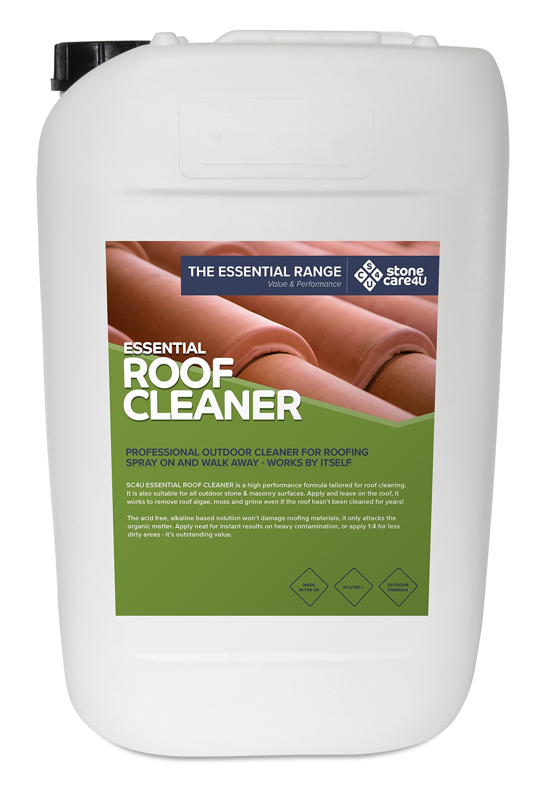 Stonecare4uStonecare4u Essential - POWERFUL ROOF CLEANER - Fast, Easy, Highly Effective, Removes DIRT, MOSS and GREEN ALGAE. Just APPLY, LEAVE and Watch the Dirt Melt Away (25 Litre)