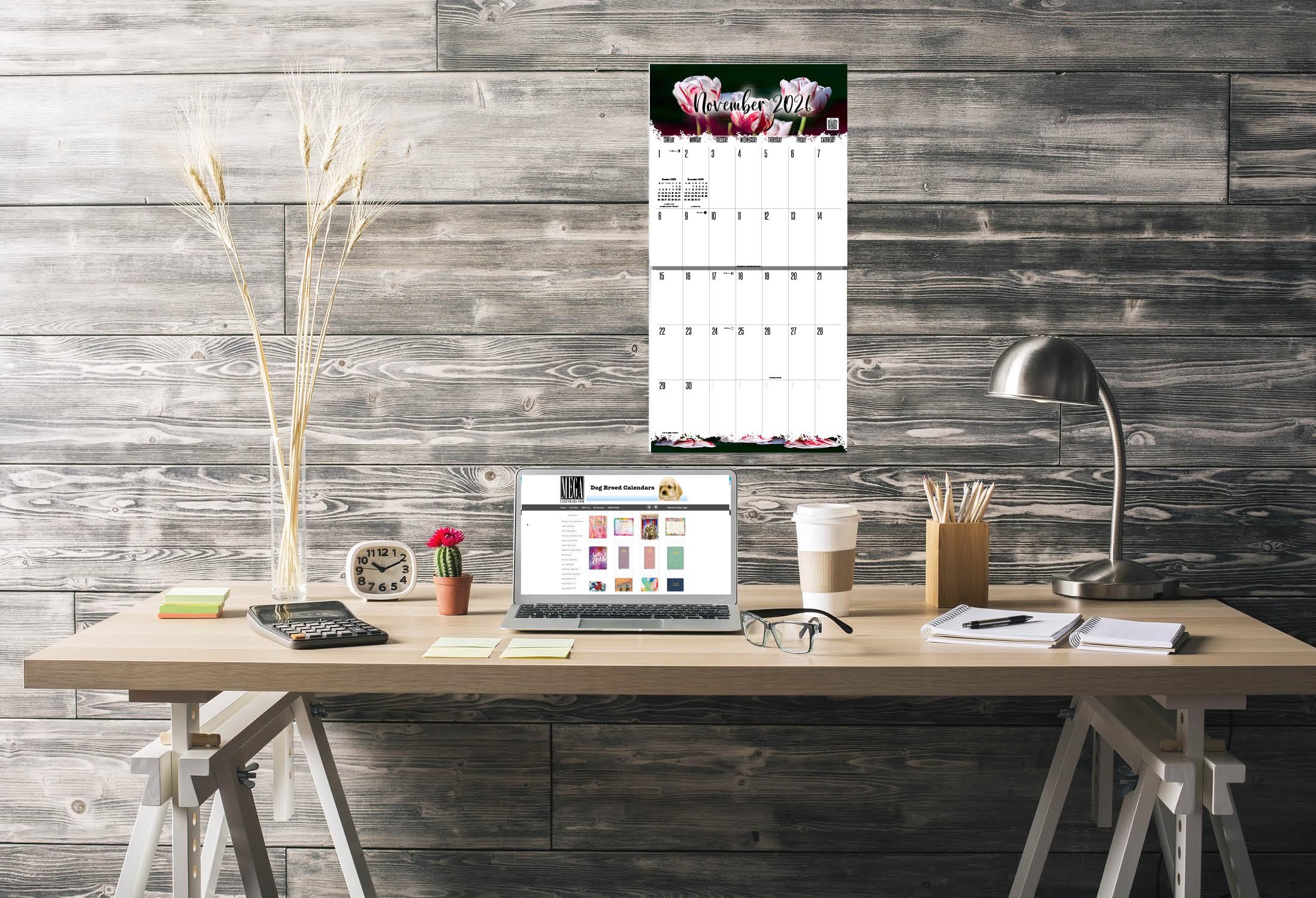 Wandkalender 2025 2026 mit großem Raster, Blumenmotiv, großer Druck, großes Raster, Wandplaner, 30,5 x 61 cm, offen, dickes Papier, kein Ausbluten, Geschenk für Lehrerplanung, Organisation