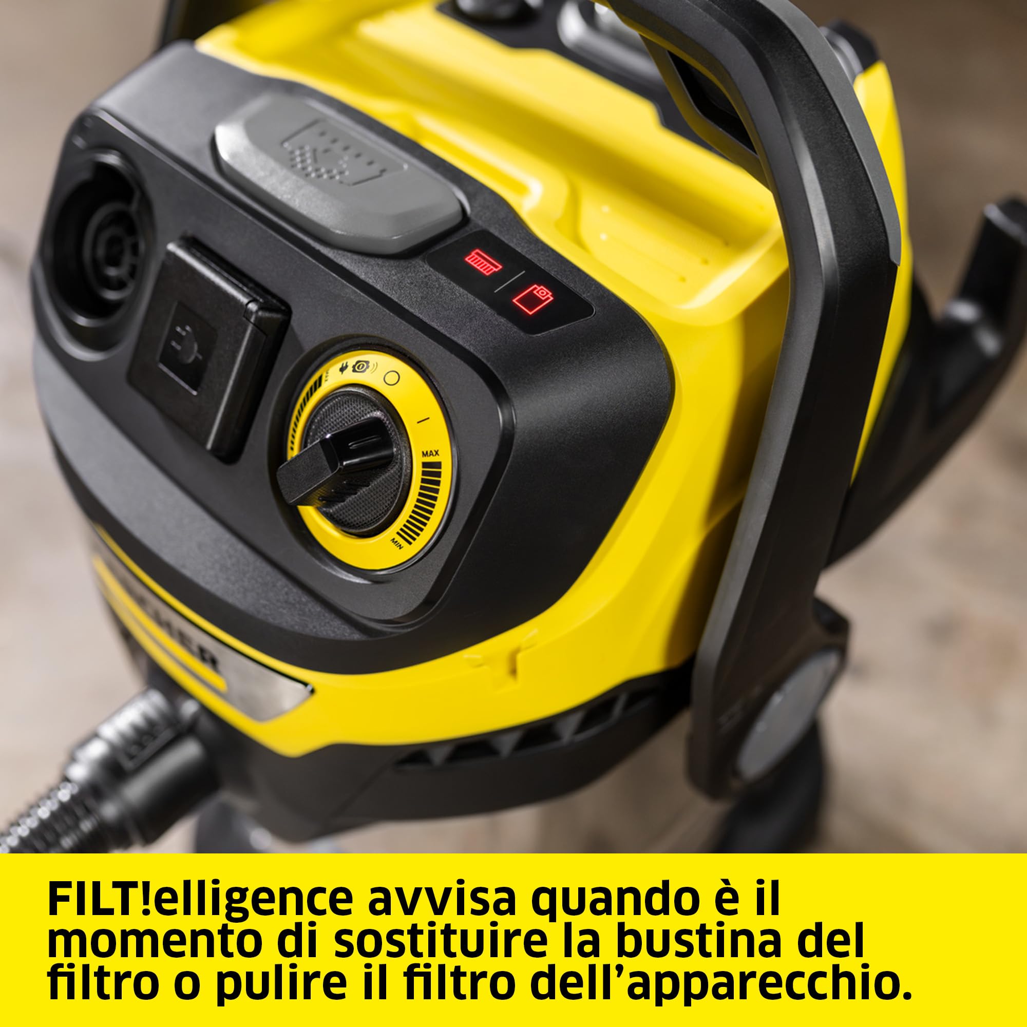 KÄRCHER aspiratore solidi liquidi WD 7 Control P S 30/6/35/T, sistema intelligente di controllo filtro, telecomando, presa integrata, funzione soffiaggio, 1400 W, serbatoio in acciaio inox: 30 l