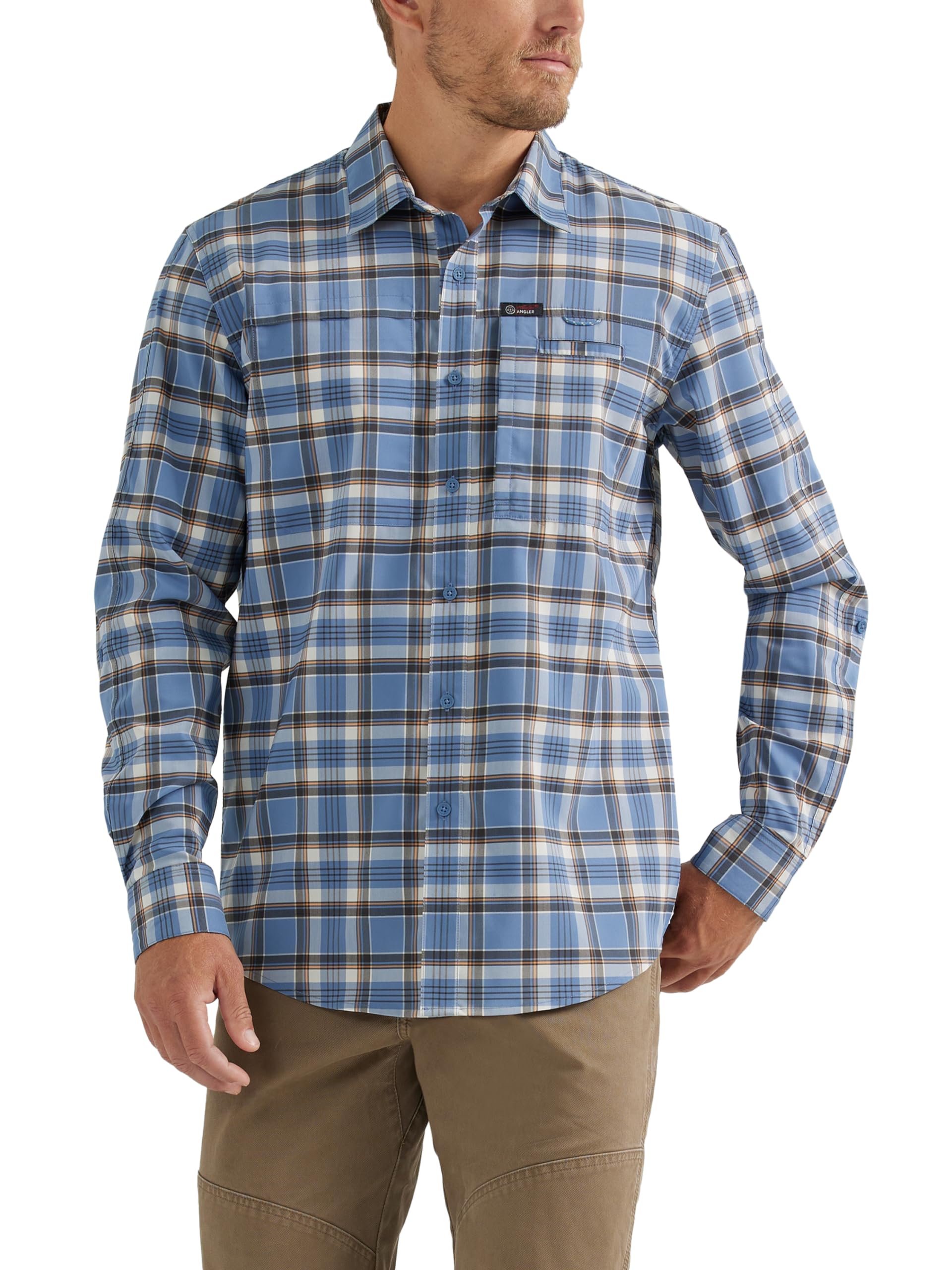 Chemise Wrangler ATG Homme - Grande Taille L - Bleu à Carreaux - Manches Courtes (Occasion Parfait état)