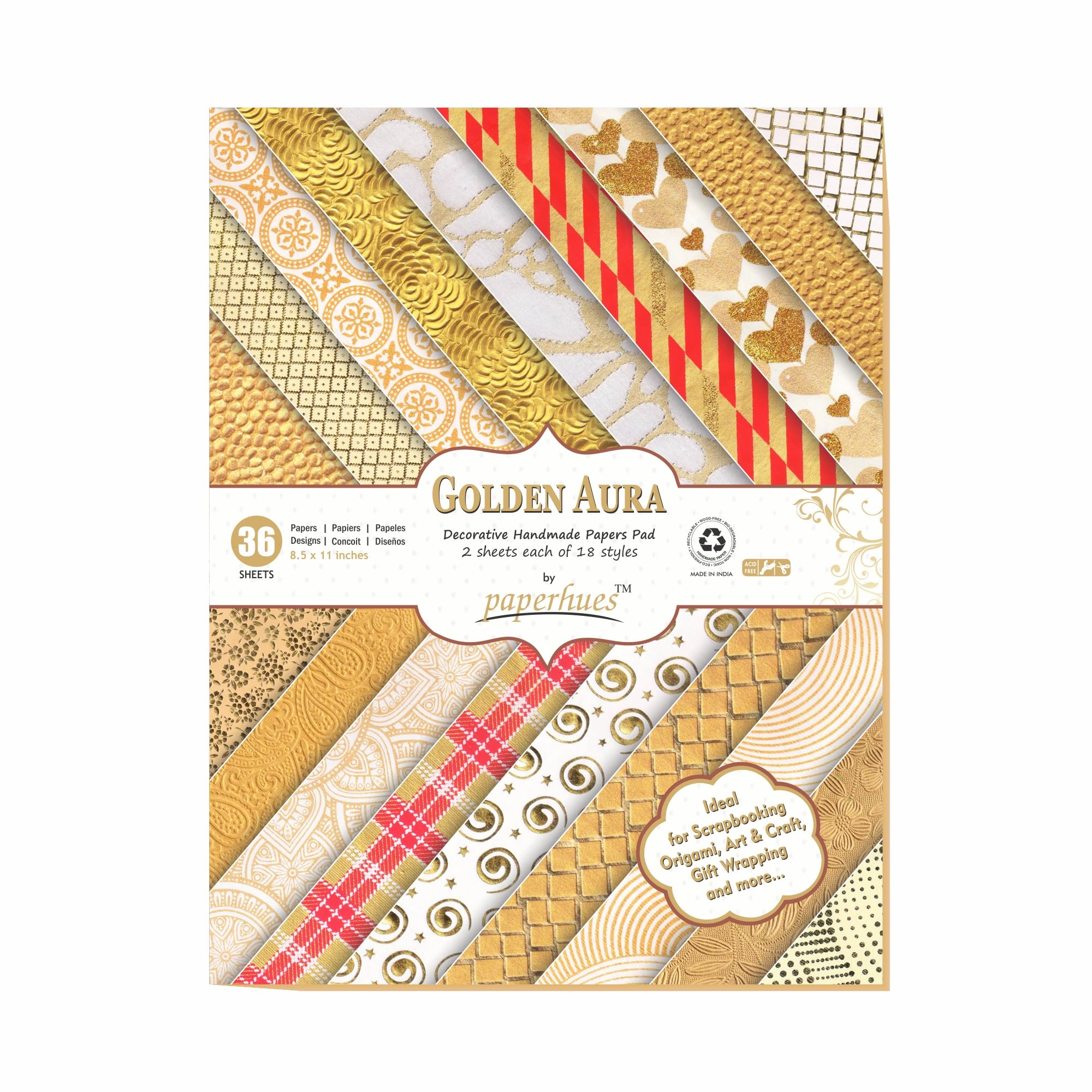 Paperhues Golden Aura Scrapbook Paper 21,6 x 27,9 cm, 36 fogli