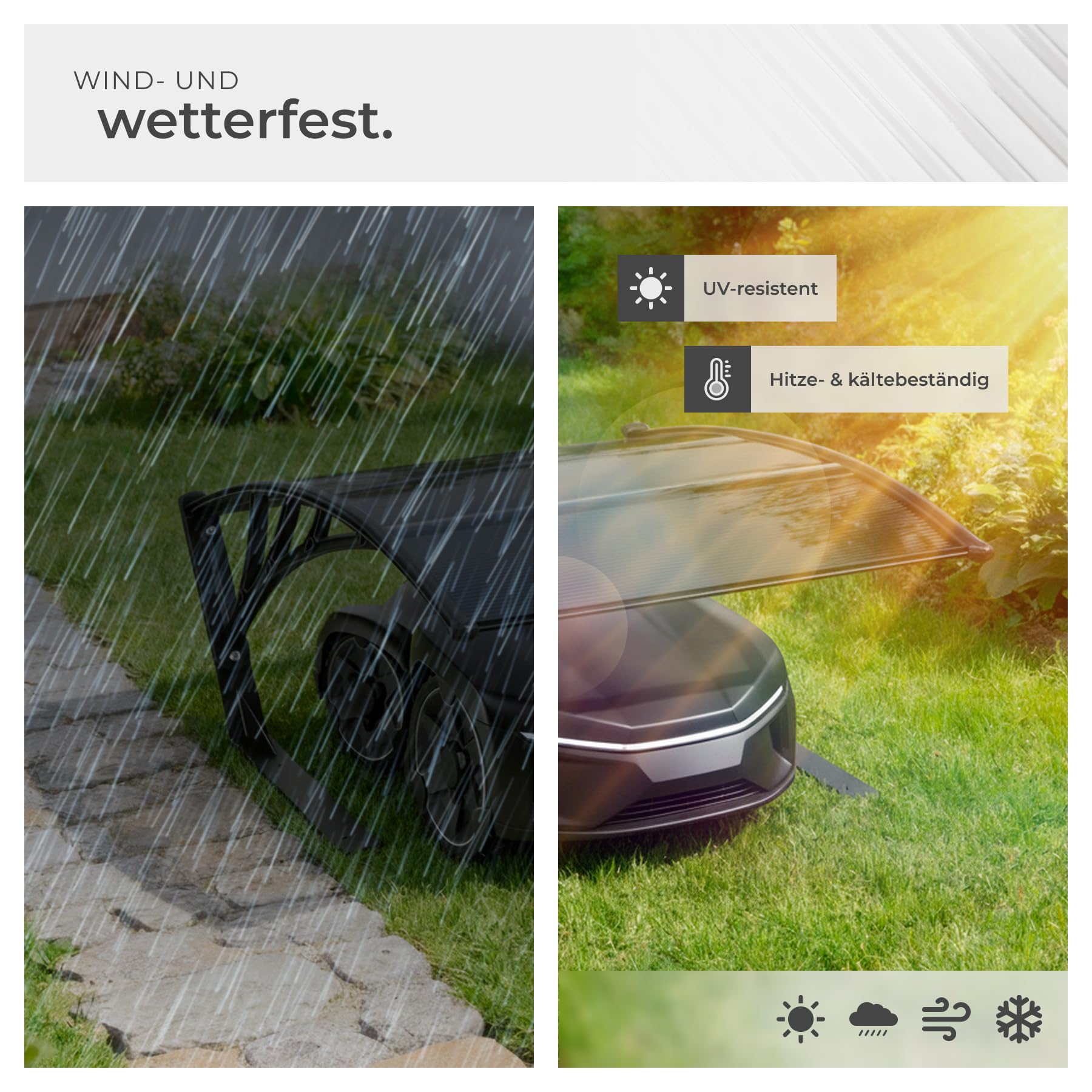 tectake® witterungsbeständige, stabile Mähroboter Garage, 81 x 100 x 48 cm, große Grundfläche, gewölbtes Dach für Wasserablauf, Überdachung UV und Wind Schutz Bodenverankerung - schwarz