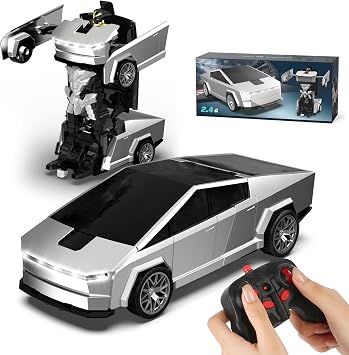 Transform RC Cyber Pickup Truck Cars Robot Toy for Kids, 2.4GHz Remote Control Car with One-Button Deformation 360 Rotation LED Lights Birthday Gifts for Boys Age 4-7-8-12118 Scale