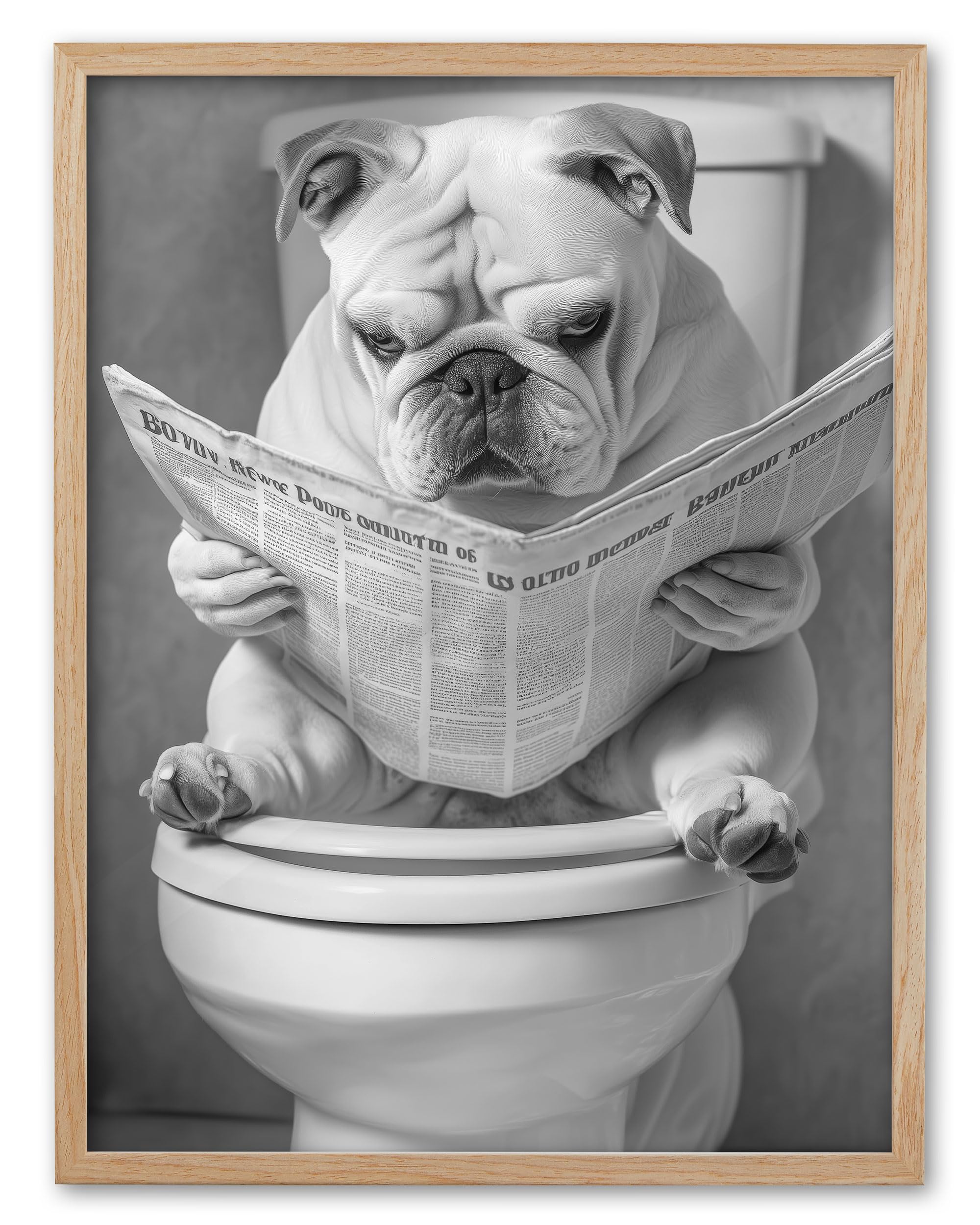 UPWOIGH Funny French Bulldog Oak Framed Canvas Wall Art, 12x16in Black and White Bathroom Humor Print, Modern Minimalist Dog Poster Wall Decor for Restroom or Kids Room, Funny Dog Lovers Gift,1Pack โ image 1