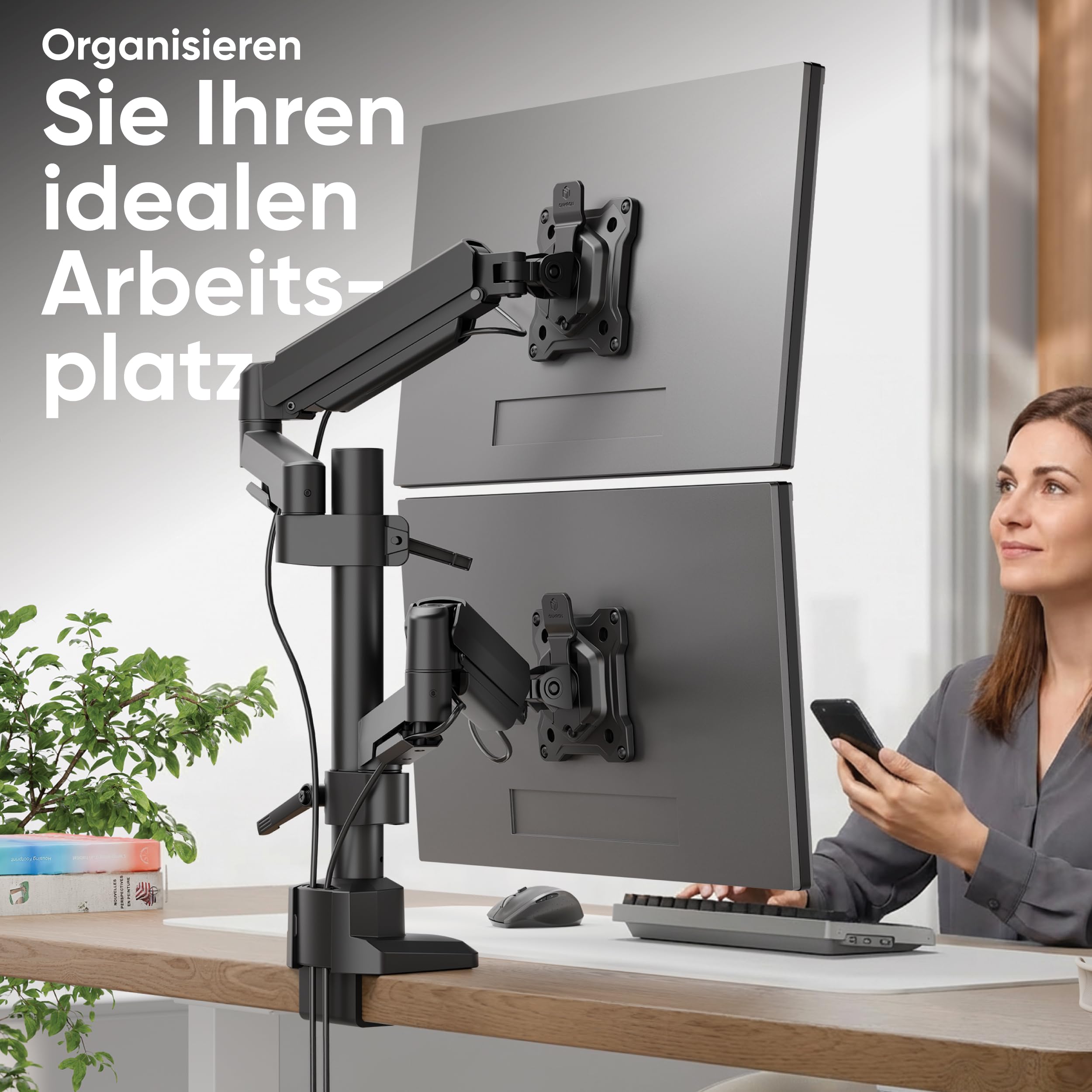 ONKRON Monitor Halterung 2 Monitore für 17-42 Zoll Bildschirme bis 15 kg pro Arm, dual Monitor Arm mit Gasdruckfeder, Monitorhalterung VESA 75x75-100x100, Tischhalterung verstellbar Schwarz G140-B