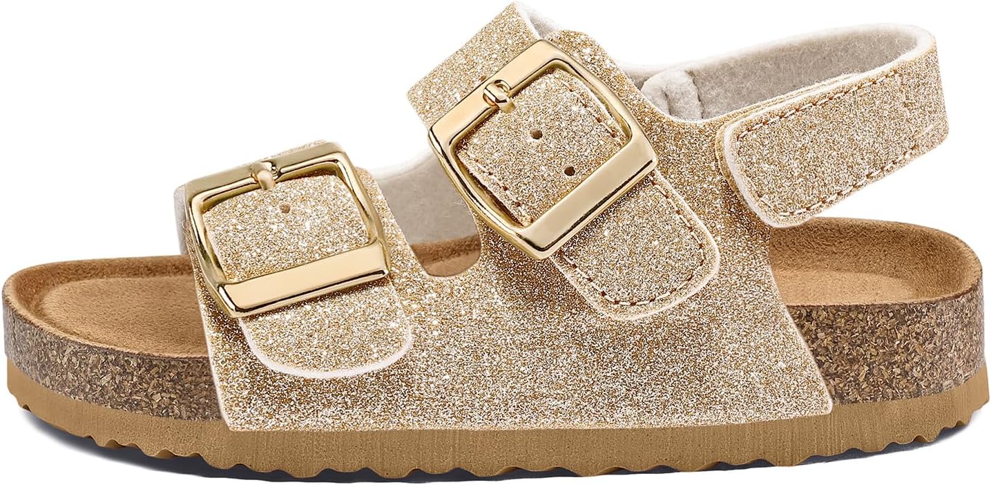 K KomForme Toddler Sandals Boys Girls Cork Footbed Open-toe Sandal Comfort Double Buckle Slip-on Shoes with Adjustable Back Strap
