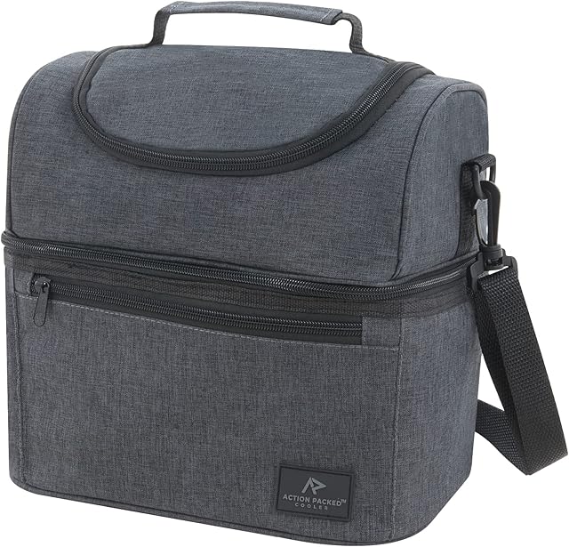 Action Packed® Insulated Lunch Bag - Grey. Dual Compartment Lunch Bag. Small Picnic Cool Bag for Adults, Men, Women and Children to take to Work, to The Office, School, picnics and Holidays.