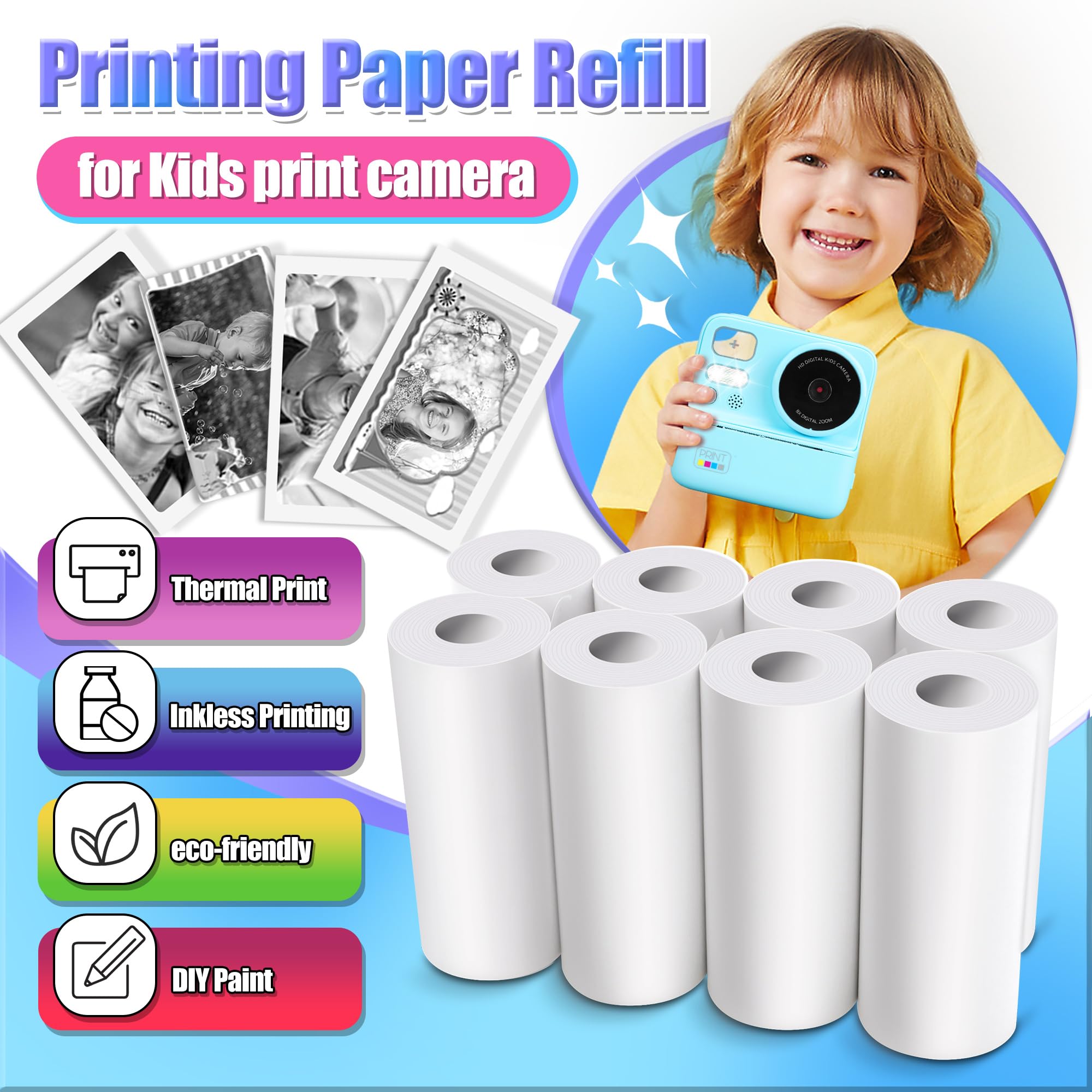 Instant Print Camera Paper 12 Rolls Kids - HD Thermal Printing Paper ...