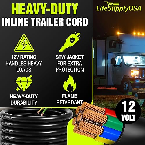 Miniatura 9 de Cable de remolque en línea resistente de 10 pies y 7 vías con caja de conexiones, cable de 10 AWG para una fácil instalación resistente a la