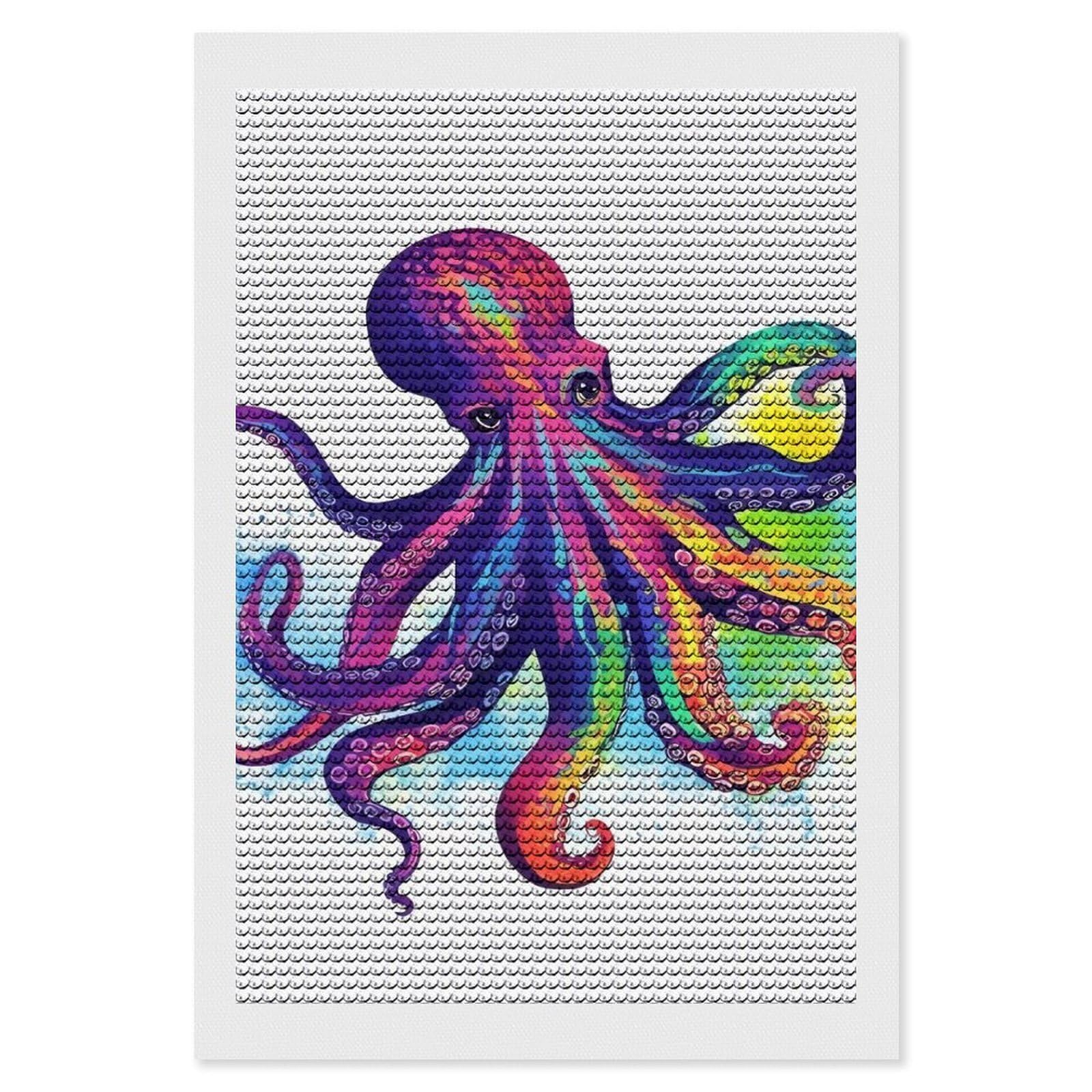 FodPand Diamond Art Kits for Adults, 5D Aurora Diamond Painting Kits for Beginners, Colorful Octopus DIY Full Drill Dots Gem Art Paint Crafts for Home Wall Decor 8"x12"