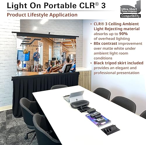 Miniatura 3 de Elite Screens Pantalla de proyector portátil ALR mejorada de 55 pulgadas con soporte de trípode, altura ajustable, pantalla 43 para proyectores de
