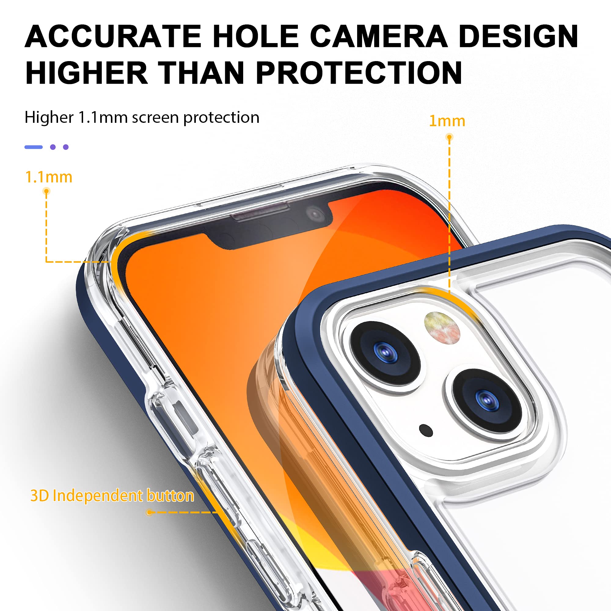 Funda Transparente Para IPhone 13 - Antiamarillamiento, Resistente A Golpes, Protección Militar, Agarre Mejorado