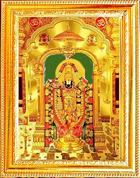 Wood Big Size Gold Foil Embossed Tirupati Balaji Photo Frame with laxmi ji 21 X 15 Inch |God Photo Frames | Lord Venkateswara Photo Frame, Wall Mount, Rectangular