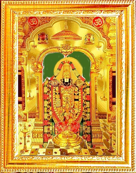 Suninow Wood Big Size Gold Foil Embossed Tirupati Balaji Photo Frame
