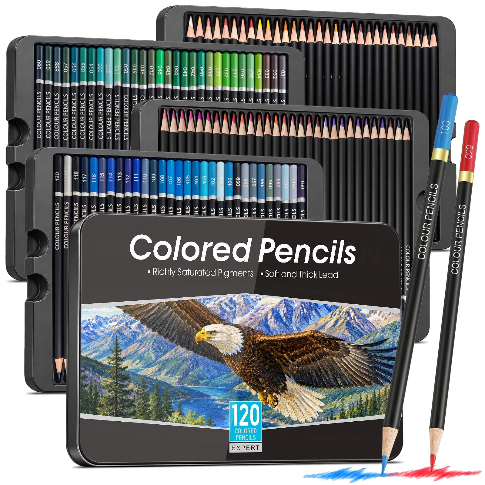Art Colored Pencils 120 Colors Set for Adults,Tin Case