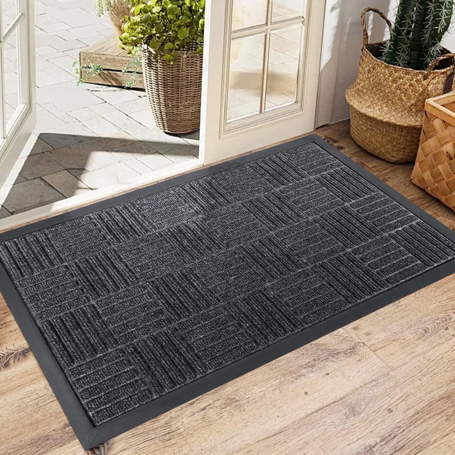 Front Door Mat Indoor Outdoor Entrance Doormat Rug, All-Weather Patio Porch Entryway Welcome Pad, Non-Slip Rubber Carpet, Dark Grey (36 X 24 Inch) 2' x 3' (Rectangular)