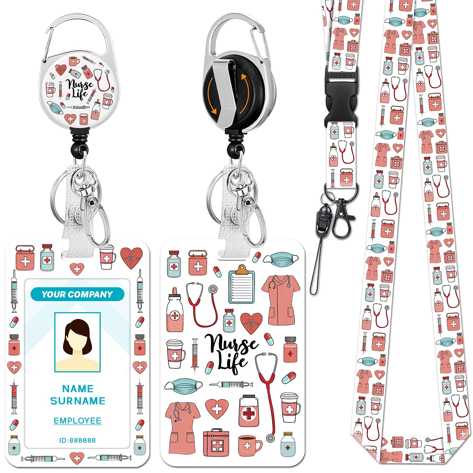 Hancynir Nursing Lanyards for Id Badges, Badge Holder Retractable Reel Clip