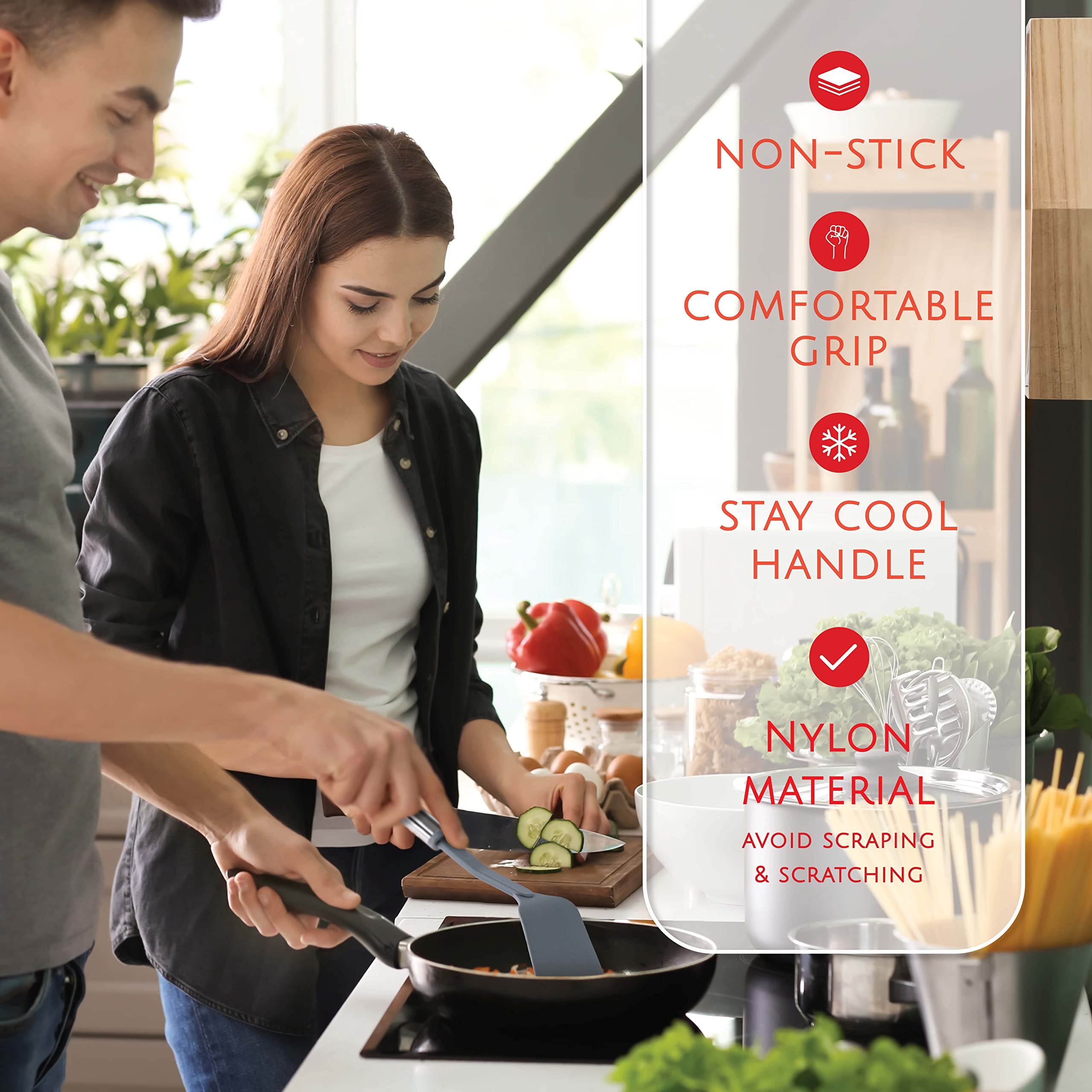 Set di utensili da cucina, set di 35 utensili da cucina, antiaderenti e resistenti al calore, in nylon e acciaio inox, set di spatole in silicone – gadget da cucina essenziali per la casa, accessori