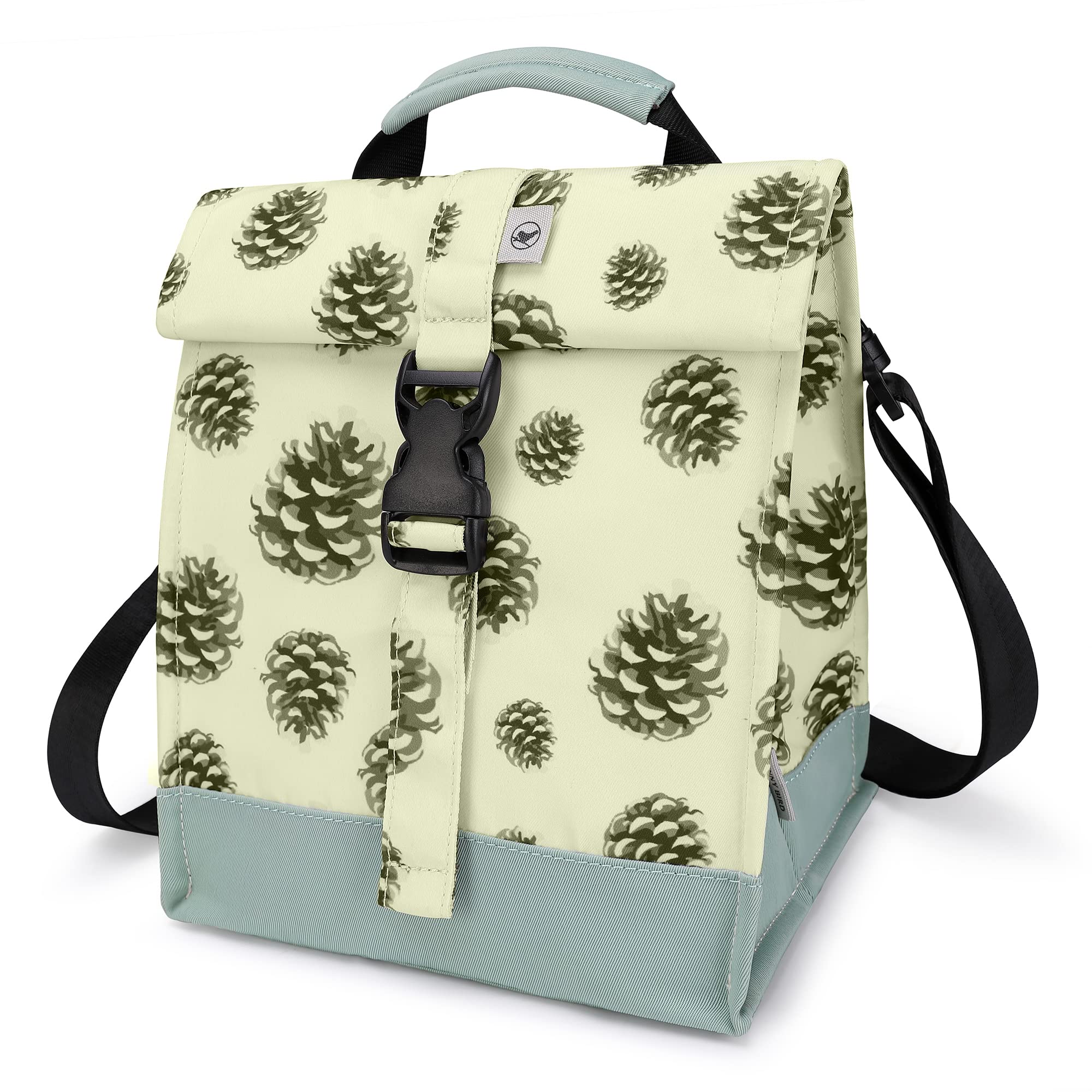SUNNY BIRD Insulated Lunch Bag Rolltop Lunch Cooler Cute Lunch Box for Girls, Teens and Kids (Pinecone)