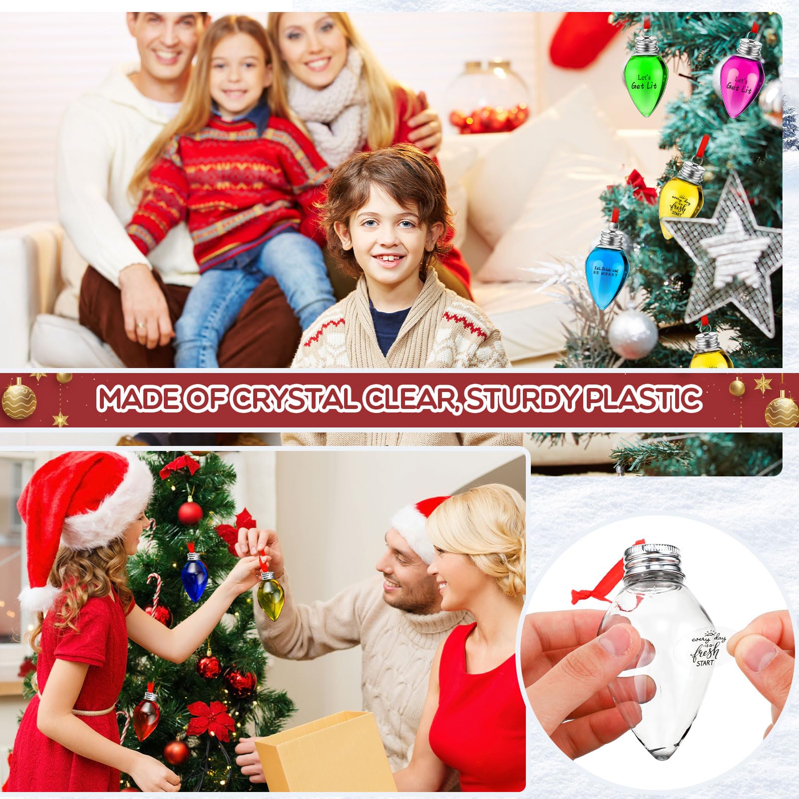 Baquler Lot de 50 boules de Noël en forme de verre à liqueur en plastique à remplir pour sapin de Noël - Ampoules transparentes pour décoration de fête d'intérieur et d'extérieur (gouttes d'eau)