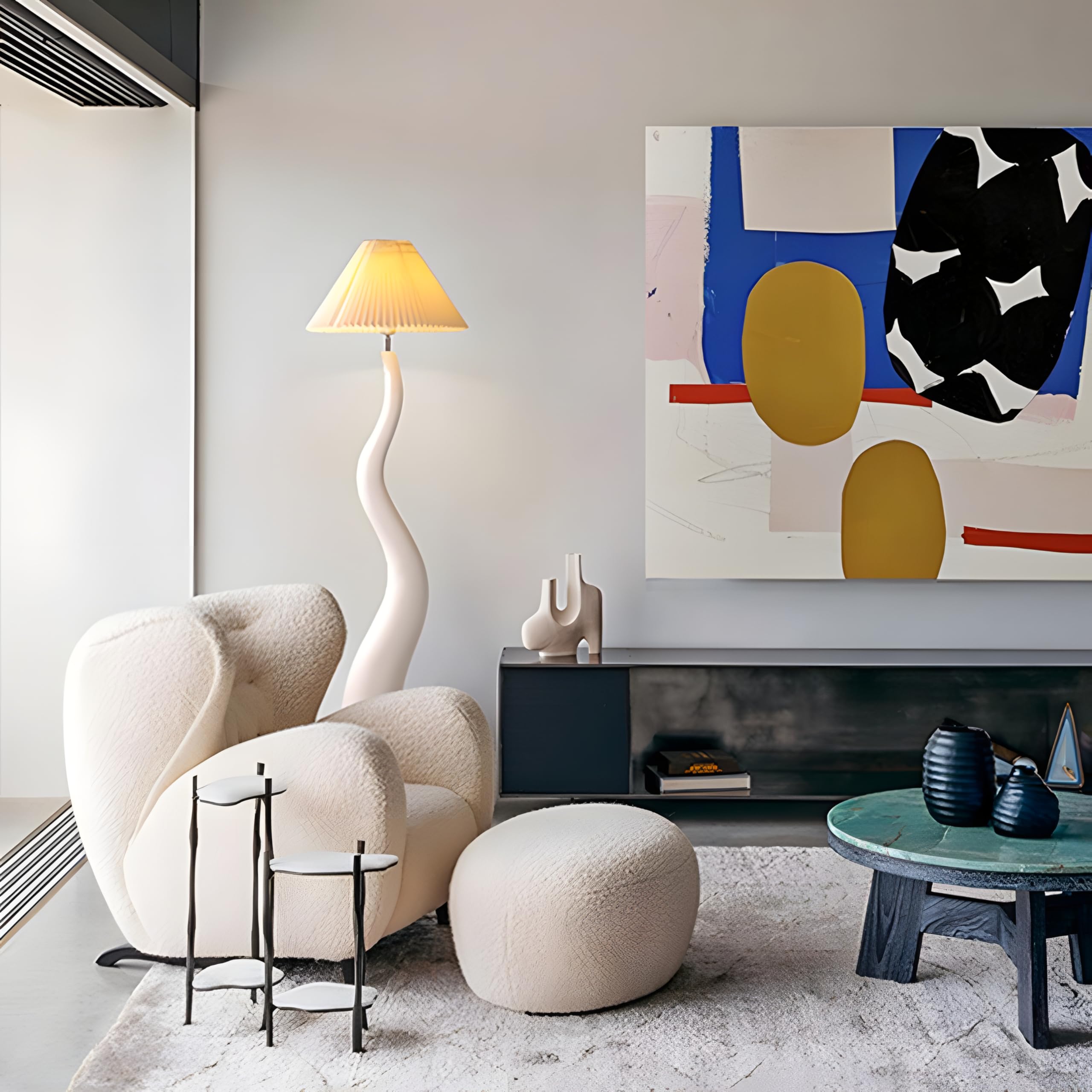 Lampada da Terra Moderna in Stile Art Déco Bianca per Soggiorno, 64,96 Pollici, lampade da Terra Alte con Interruttore a Pedale e Paralume Plissettato, Luce LED in Resina Bianca PE