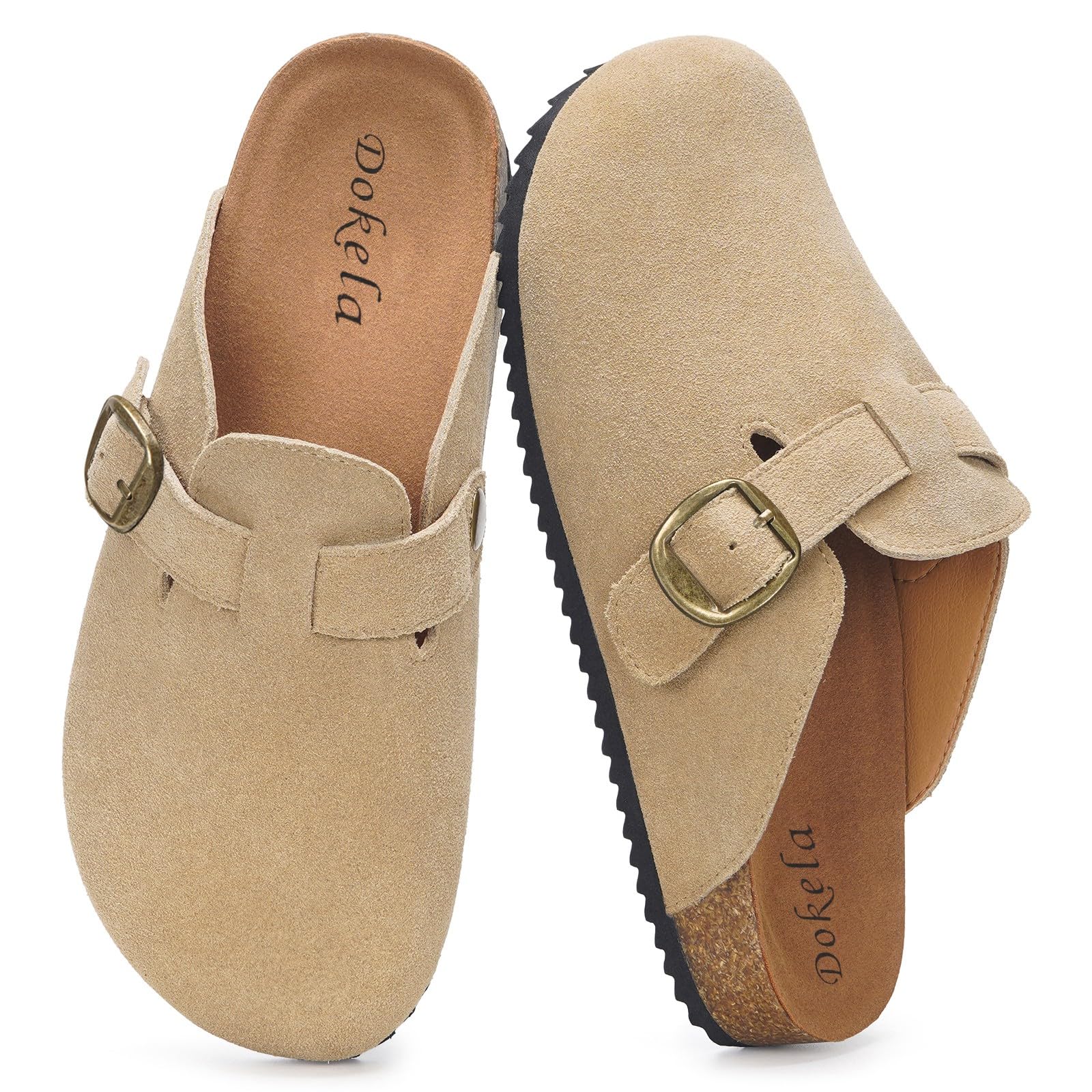 Dokela Clogs Pantoletten Herren Damen Leder Hausschuhe Kork-Fußbett Mules Bequeme Latschen Classic Geschlossene Schlappen
