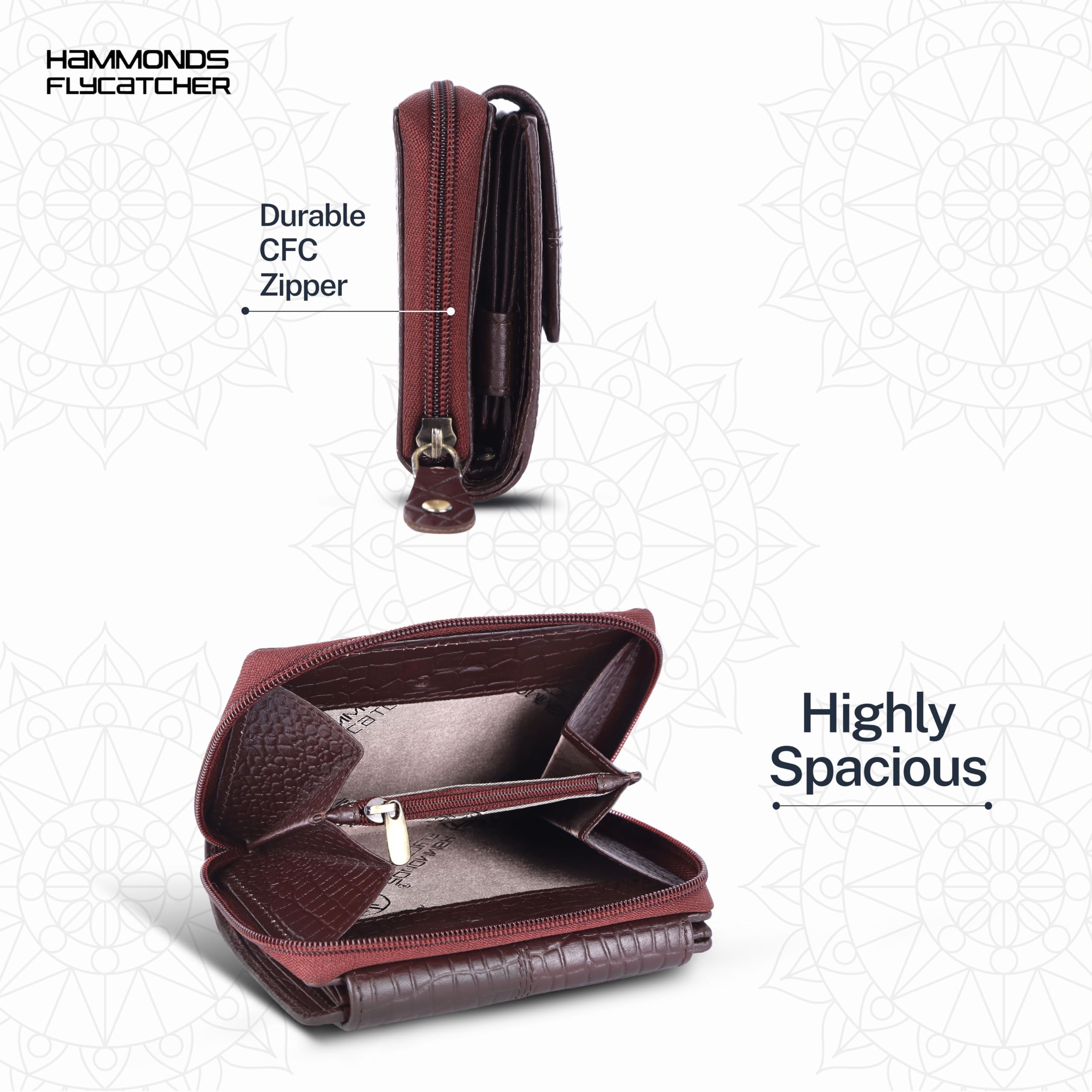 HAMMONDS FLYCATCHER Cartera de cuero para mujer con 14 ranuras para tarjetas, bolso de mano para mujer, cartera de mujer elegante, monedero para mujer, monedero para mujer, monedero para mujer, secoya