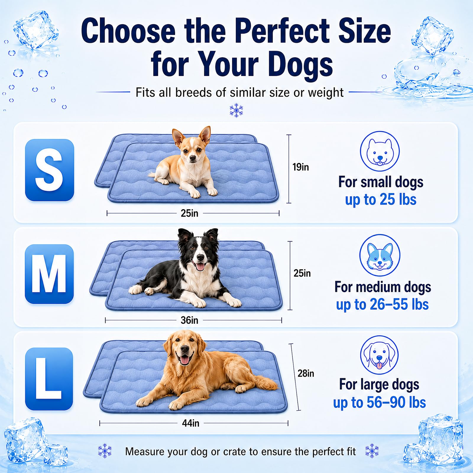 Paquete de 2 alfombrillas de refrigeración para perros de 44 x 28 pulgadas para perros grandes, almohadilla gruesa autoenfriable para mascotas con tela Arc-Chill, lavable y no tóxica, portátil para