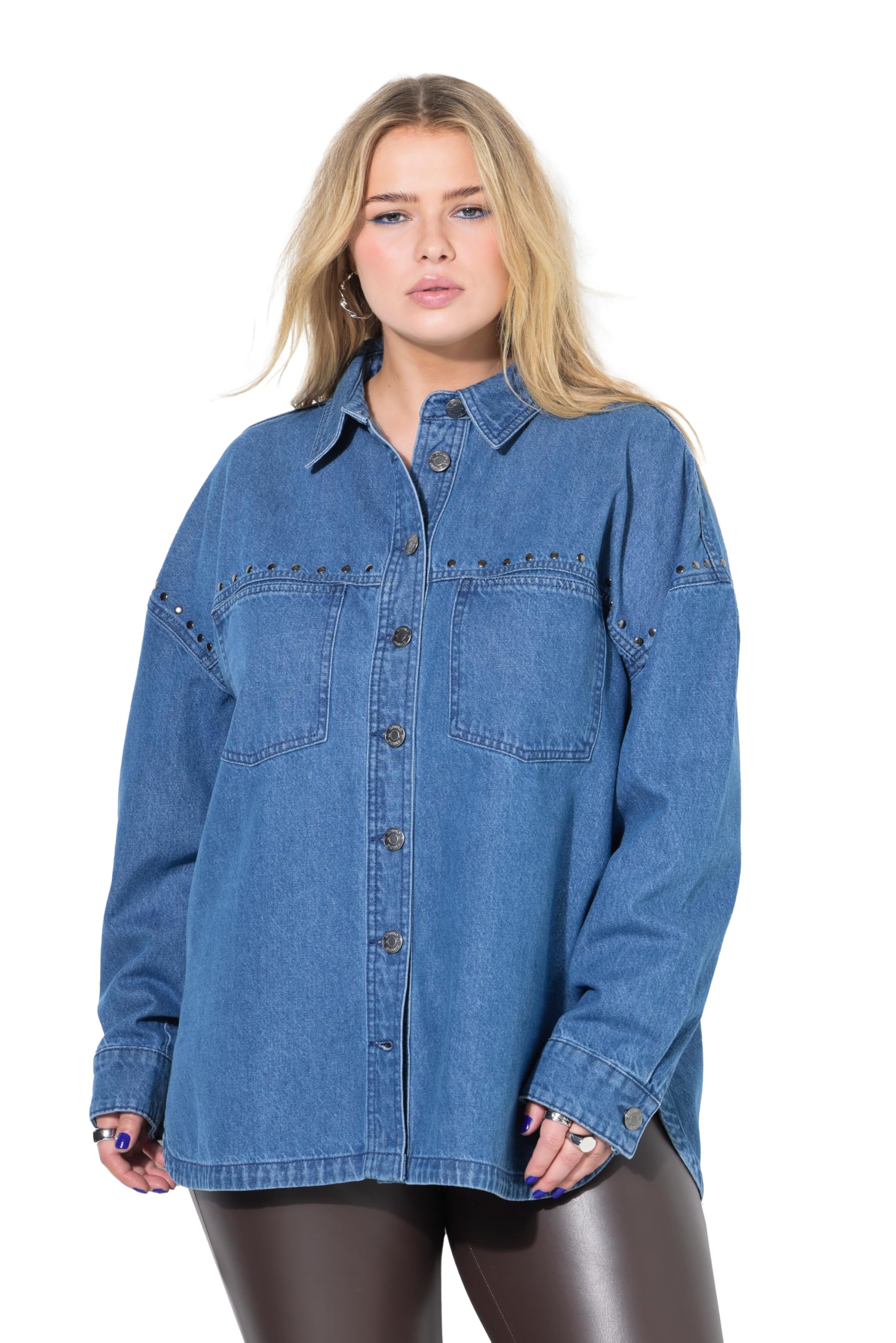 Studio Untold Damen große Größen Übergrößen Plus Size Jeanshemd, Oversized, Ziernieten 843739