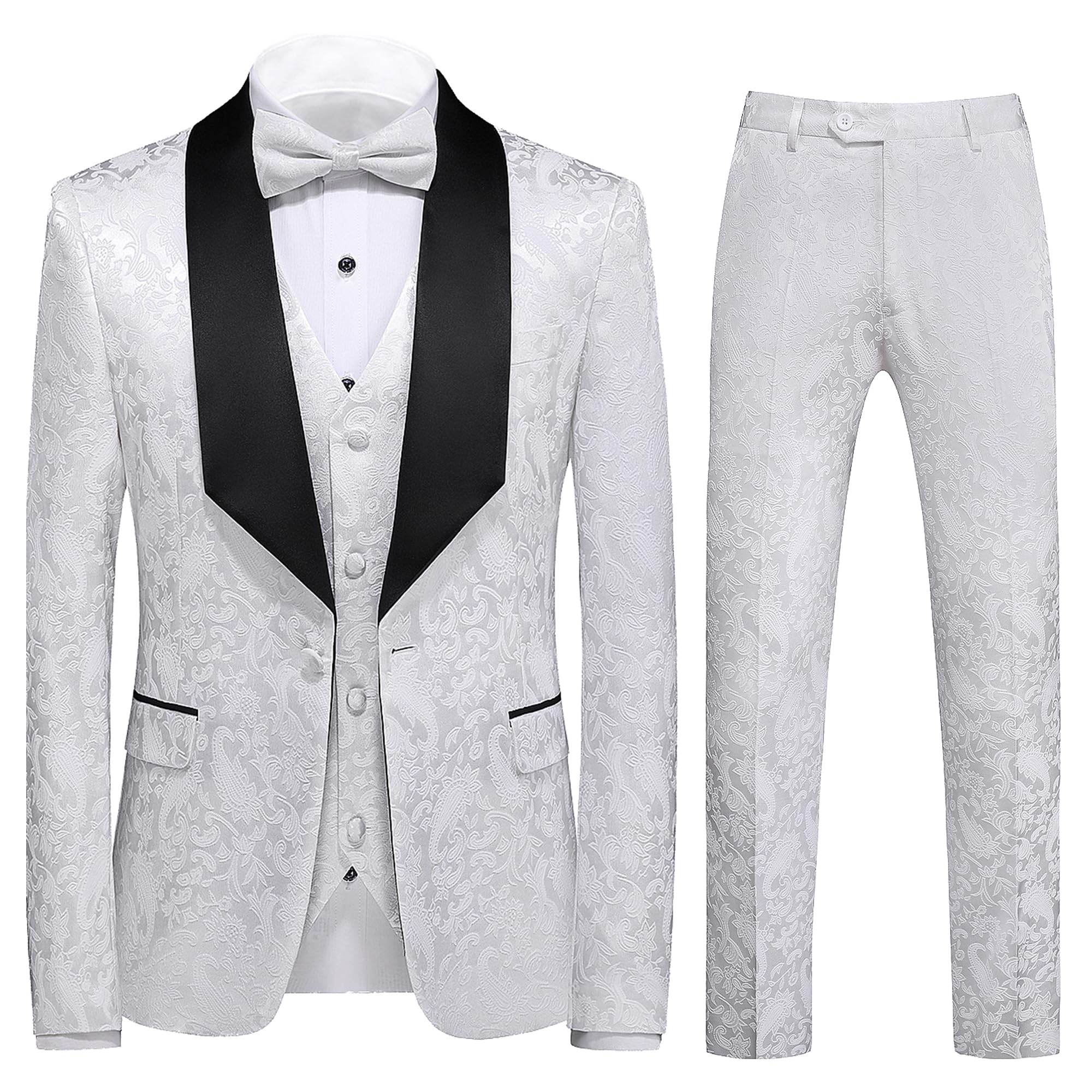 UNINUKOO Mens Suits Slim Fit 3 Piece Jacquard Suit