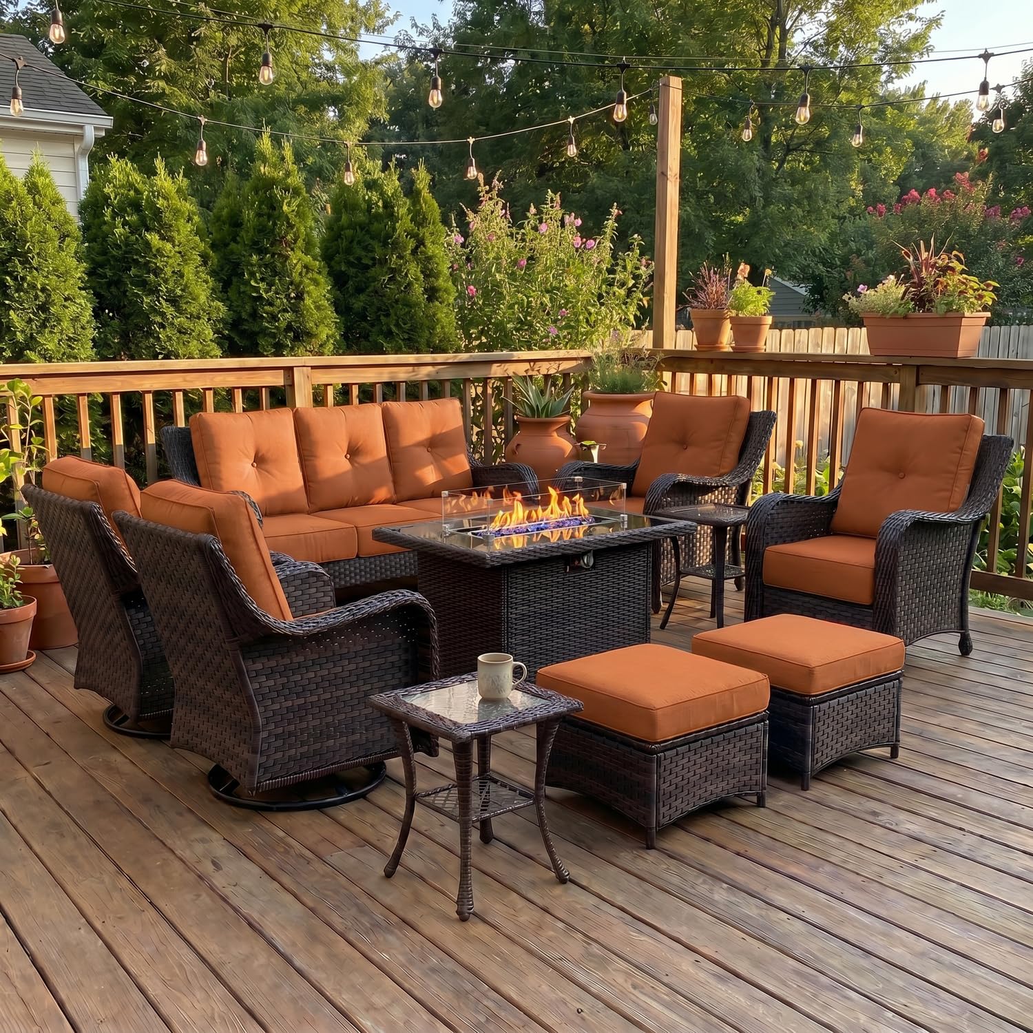 LayinSun 10 Piece Wicker Outdoor Furniture Set with 6-inch Comfy Cushions
