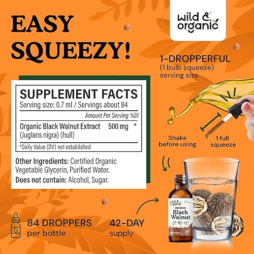 Miniatura 3 de Tintura de nuez negra, extracto líquido orgánico de cáscara de nogal negro, limpiador y desintoxicante, vegano, gotas sin alcohol, 2 onzas líquidas