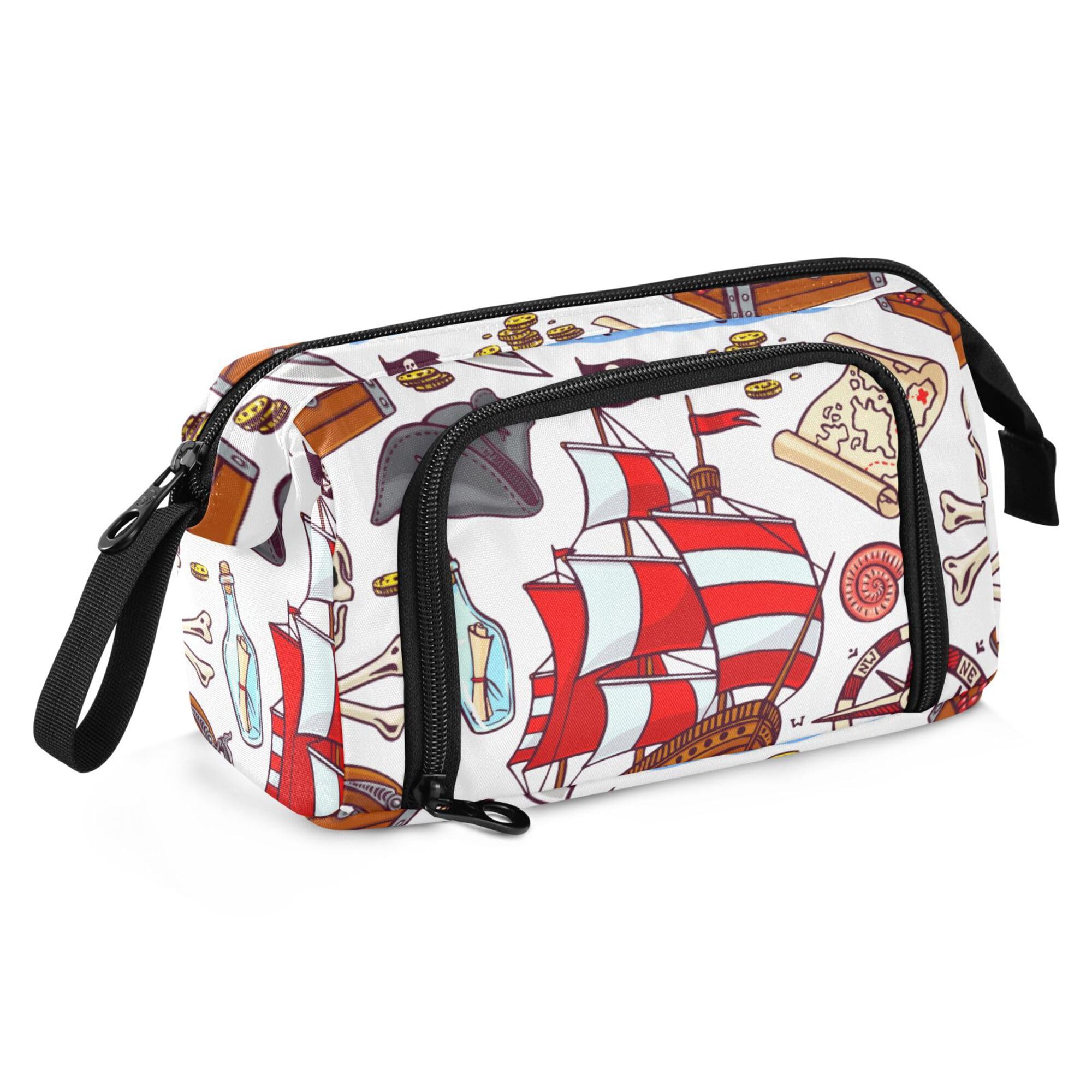 Fisyme Pirate Ship Skull Pencil Case Large Capacity Pen Bags Box Big Makeup Pouch Organizer