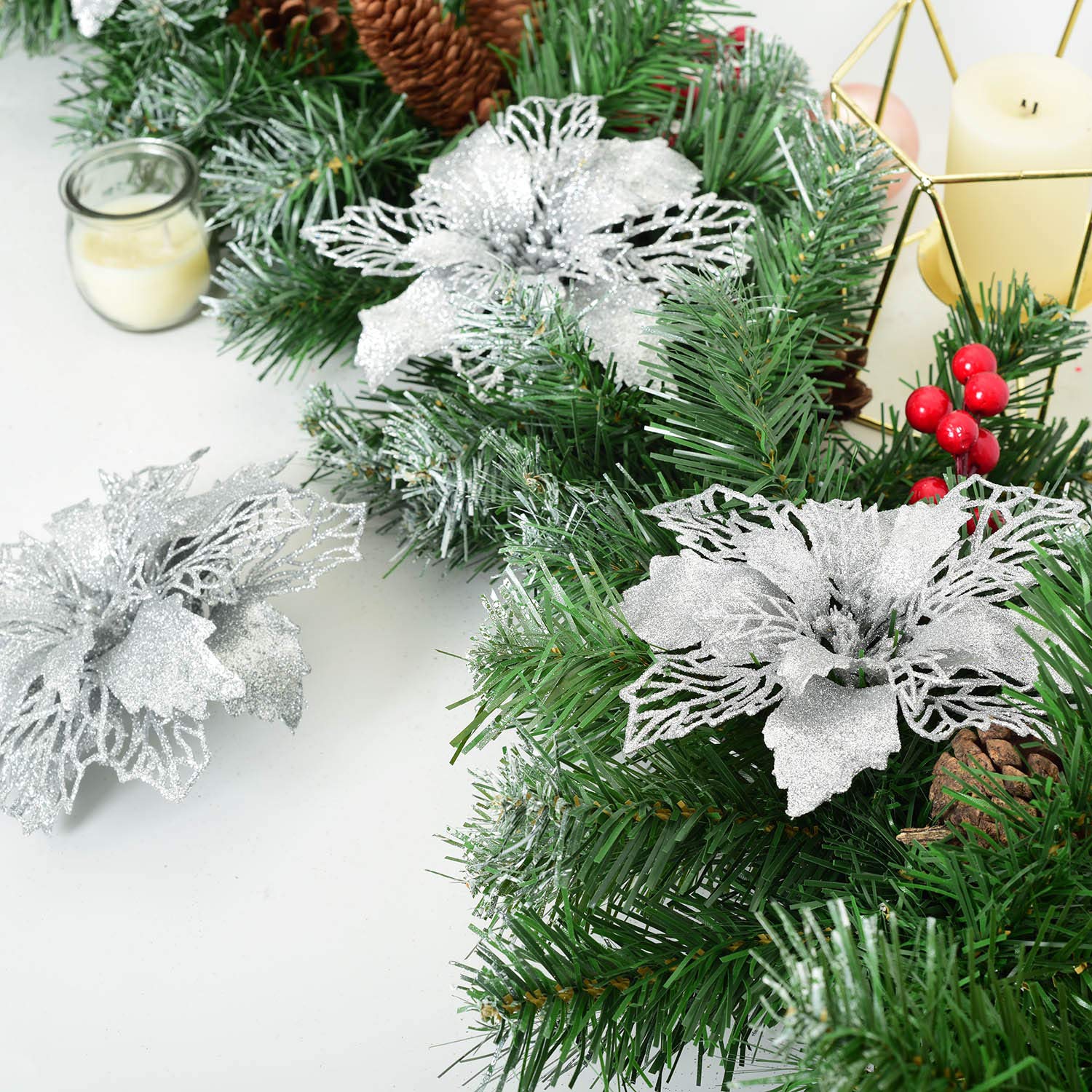 Amazon.co.jp: Artiflr 16個 クリスマス ポインセチア 花 造花