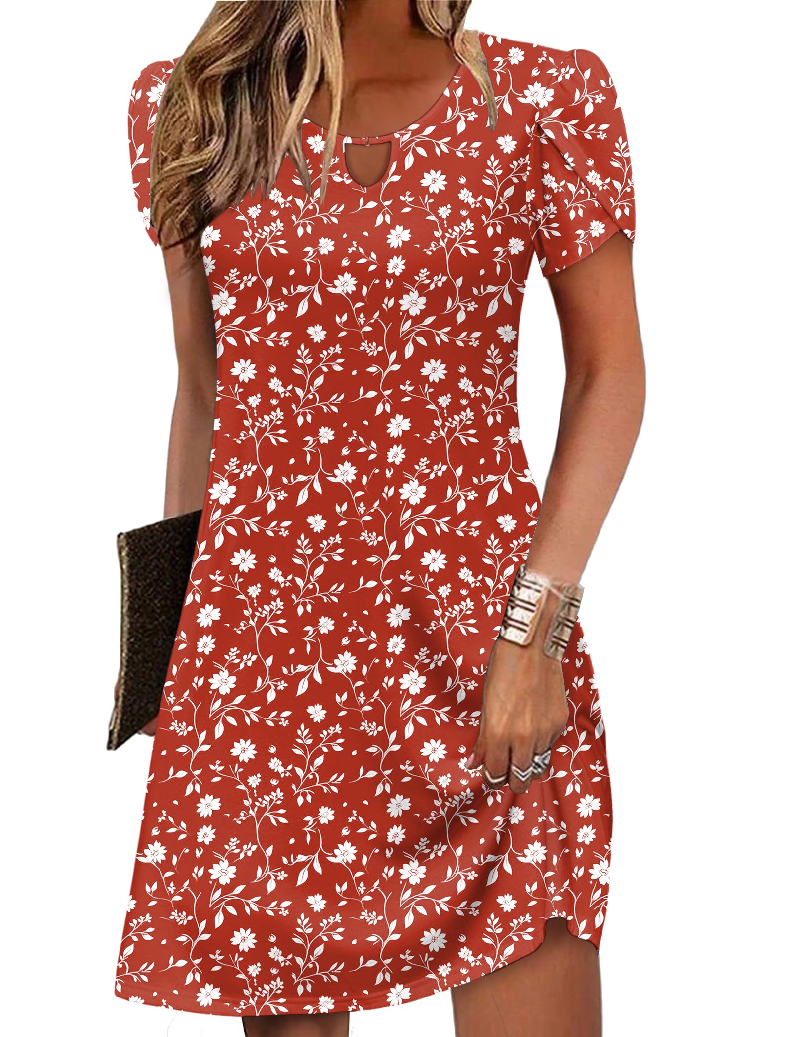 Zeagoo Women's Casual A-Line Dresses with Pockets Summer Floral Tshirt Dress Short Sleeve Mini Dress Flowy Sundresses