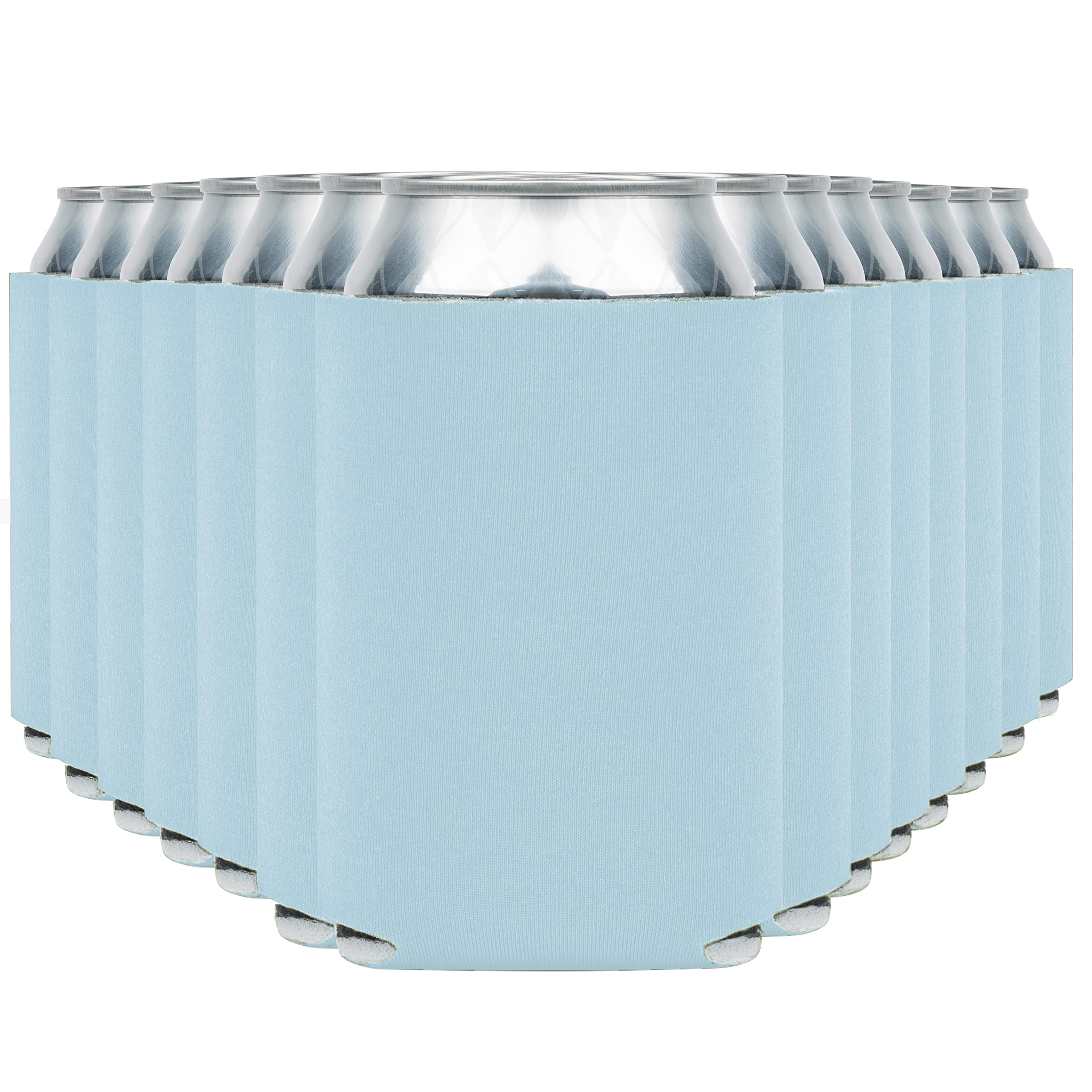 Blank Beer Can Coolers Sleeves (14-Pack) Soft Insulated Beer Can Cooler Sleeves - HTV Friendly Plain Can Sleeves for Beer Cans &amp; Bottles - Blanks for Vinyl Projects &amp; Wedding Favors (Light Blue)