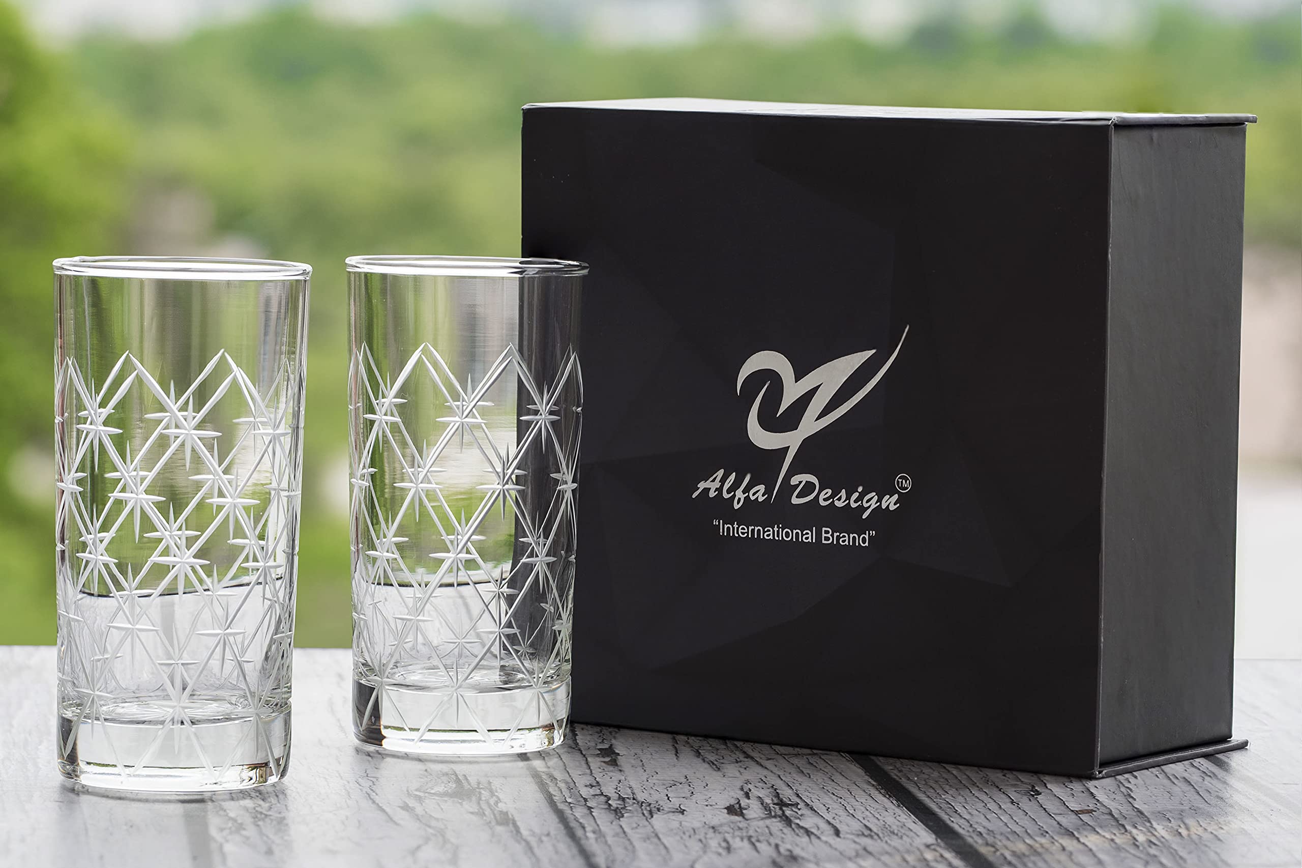 Alfa Design Hand Made Design Istanbul | Drink| Milk | Wine |Beer | Water & Juice Glass -Transparent (Set of 2)(350 Ml)