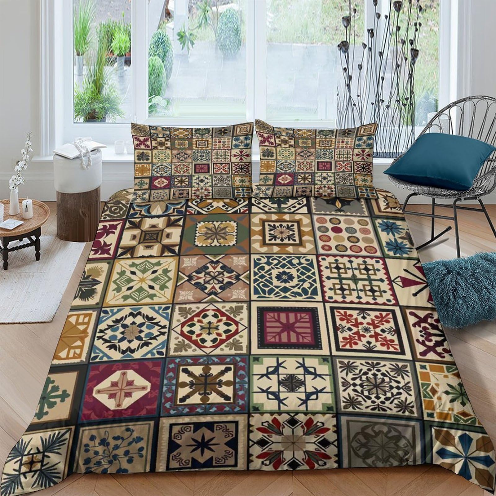 Ctjqhvkz Style-1 3D Printed Patchwork Mosaic Fitted Sheet Microfiber Soft Colourful Geometric Bed Cover For Bedroom Guest Room Decor Single（135X200cm）