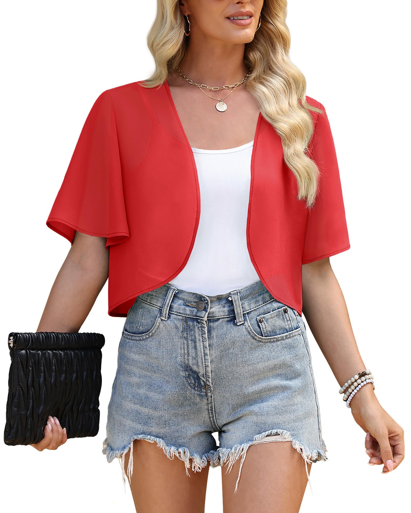 Actcat Bolero Damen aus Chiffon Elegante Leichte Kurzarm-Bolerojacke für Festliche Anlässe und Sommer