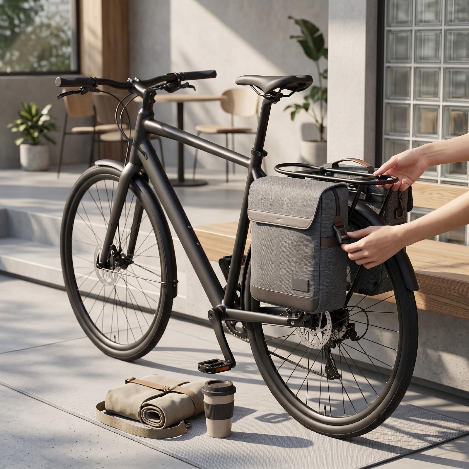 Tylny Bagażnik na Rowery Bagażnik Rowerowy z Mechanizmem Szybkiego Uwalniania Stop Aluminium Włókno Węglowe Obciążenie 30 Kg Mocowania na Butelki z wodą Osłona Przed Zarysowaniem